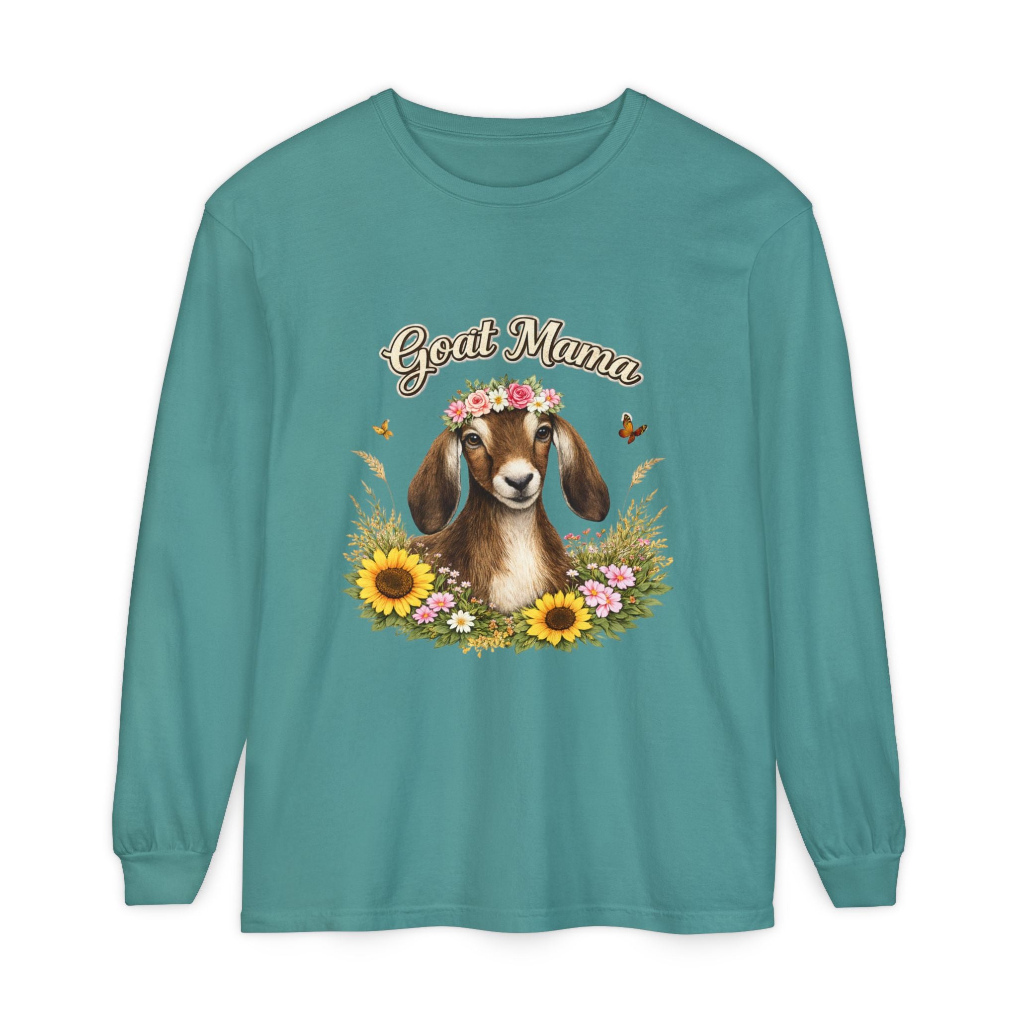 Goat Mama Long Sleeve Shirt — Floral Goat Mom Tee