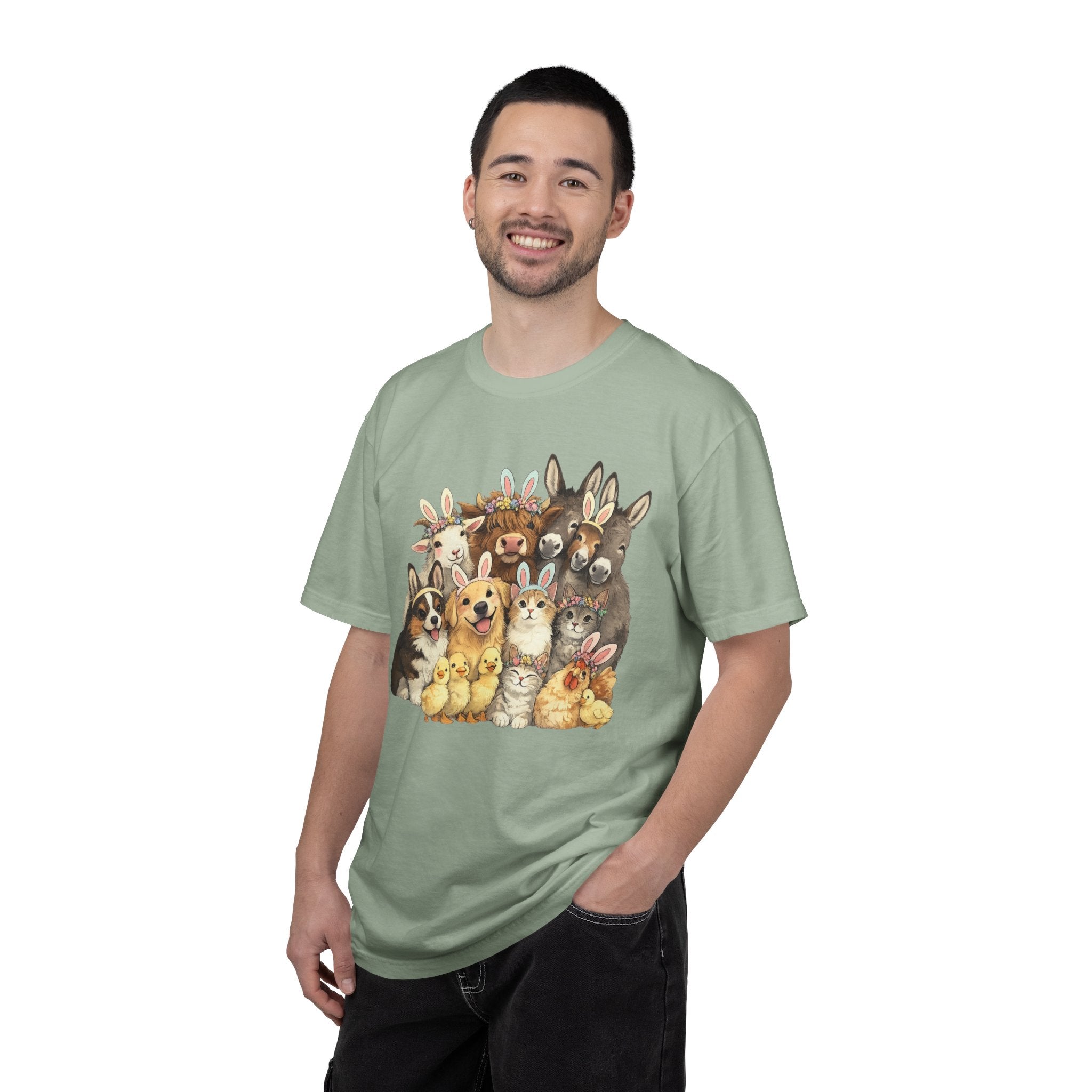 Farm Friends Crew T-Shirt — Cute Bunny, Chick, Donkey & Dog Animal Portrait Tee