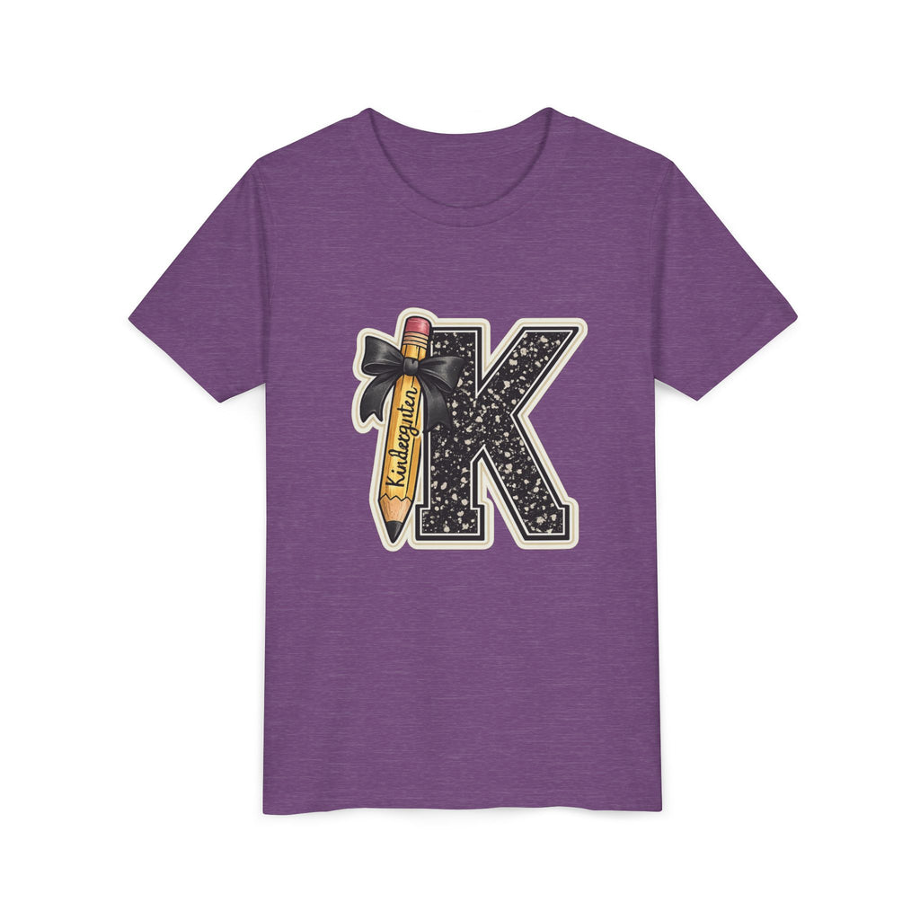 Youth K Monogram Pencil Tee — Kids Initial Letter K School Shirt