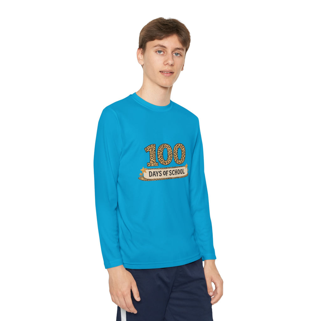 100 Days of School Youth Long Sleeve Tee — Leopard Print Celebration Shirt