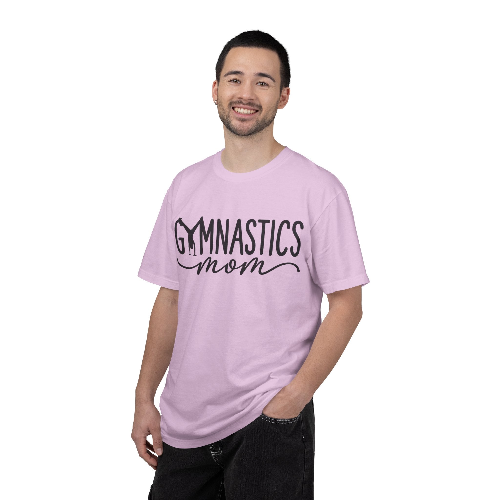 Gymnastics Mom T-Shirt — Casual White Crew Tee with Script Logo