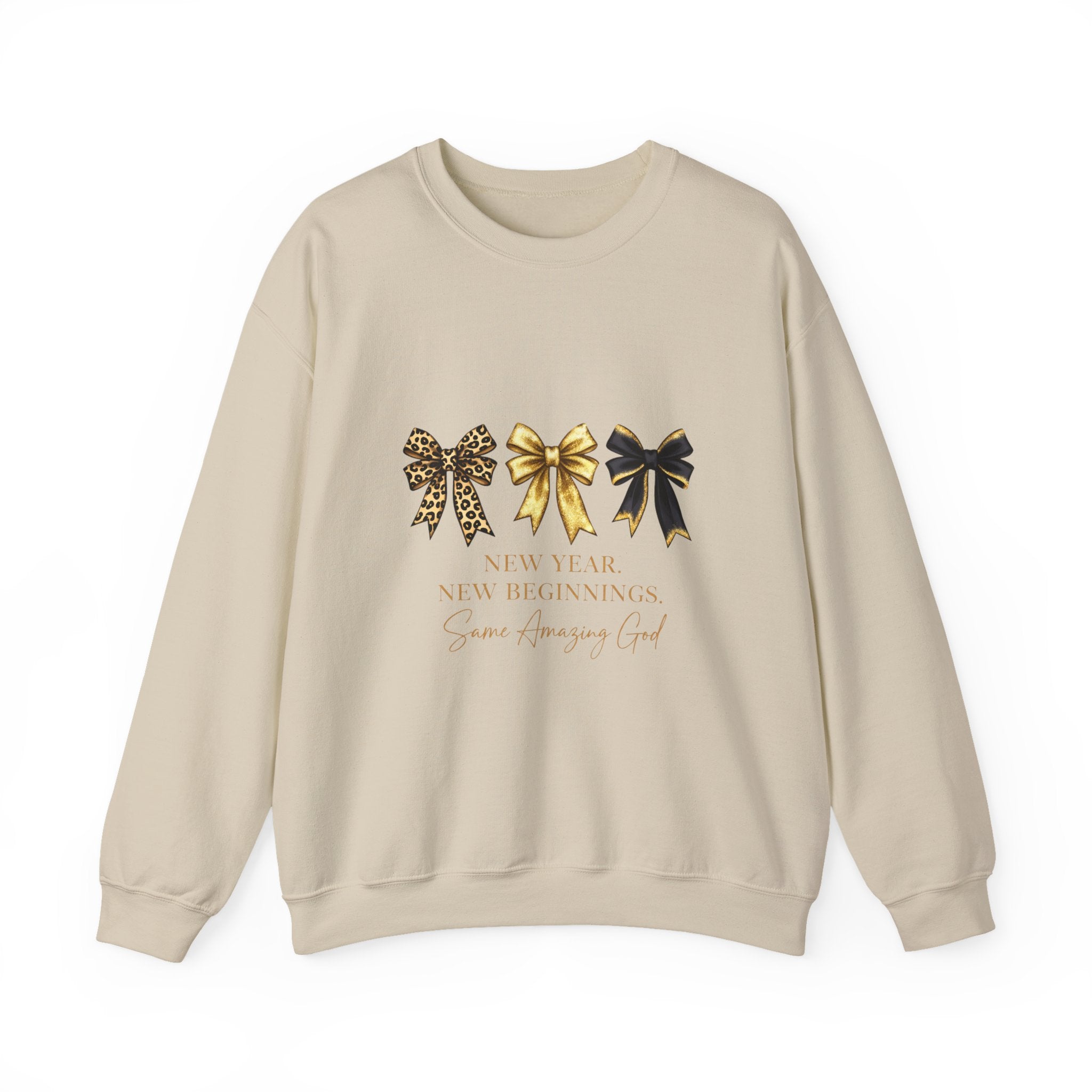 New Year Bows Crewneck Sweatshirt — “New Year New Beginnings” Glitter Bow Design