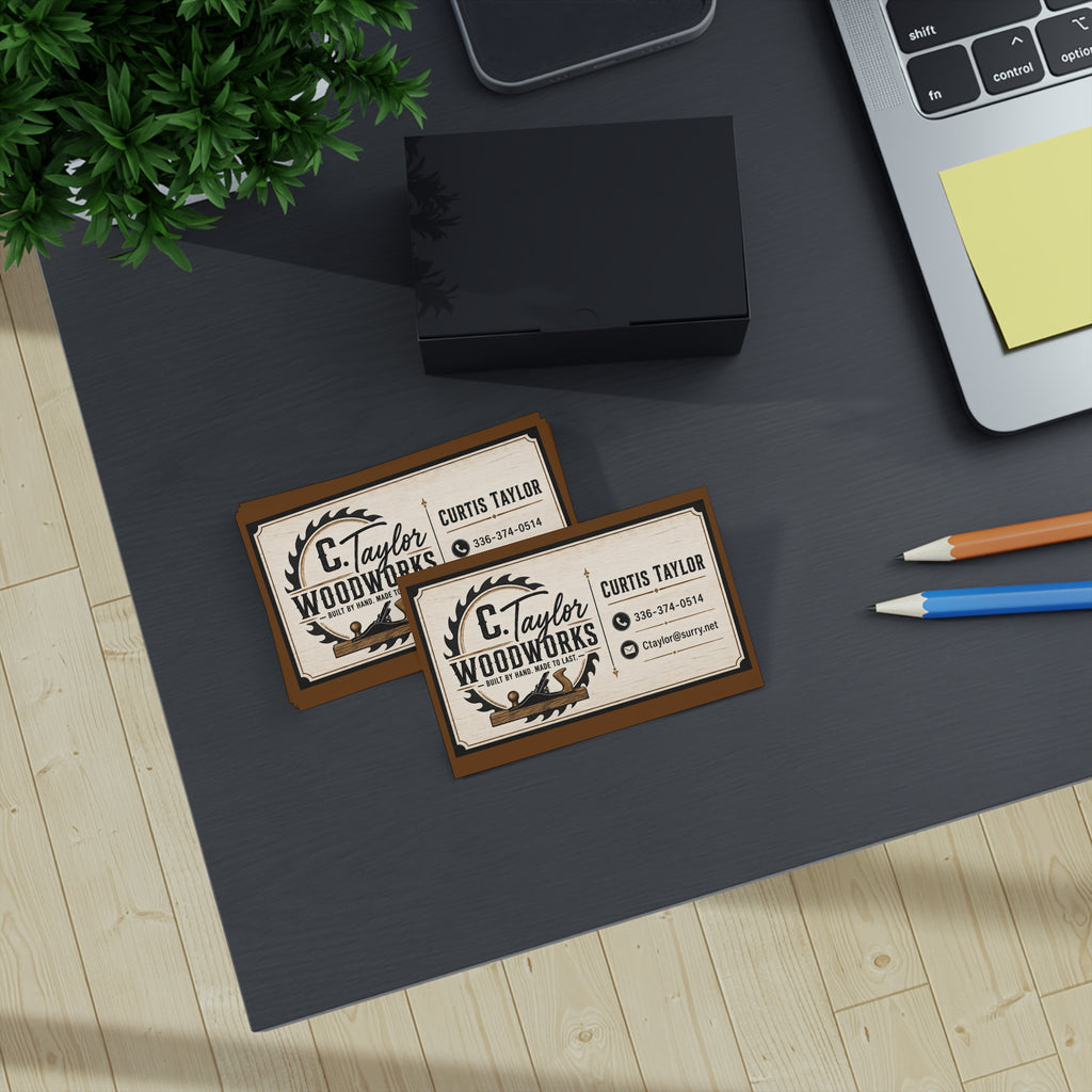 Woodworker Business Cards - Vintage Saw Blade Logo, 100 Pack