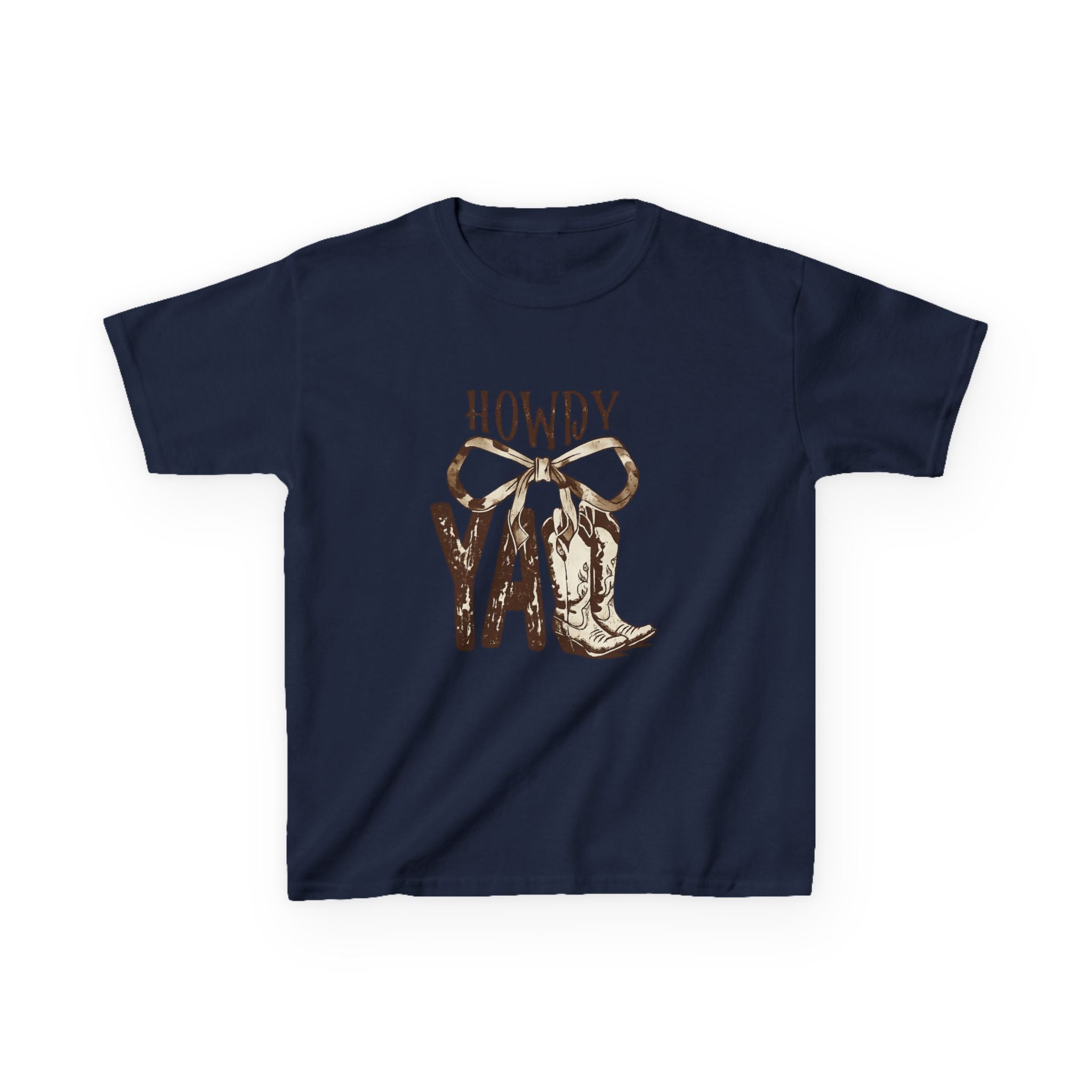 Howdy Y'all Kids T-Shirt — Western Cowboy Boot & Bow Graphic Tee