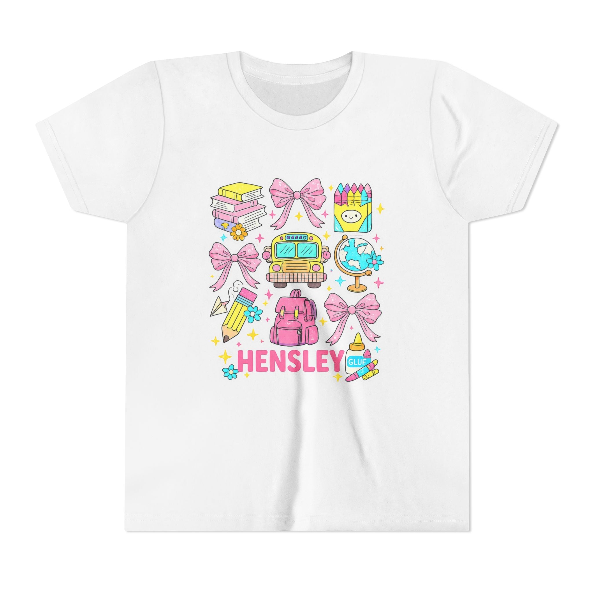 Personalized Kids Back to School Tee – Cute School Icons with Name (Hensley)