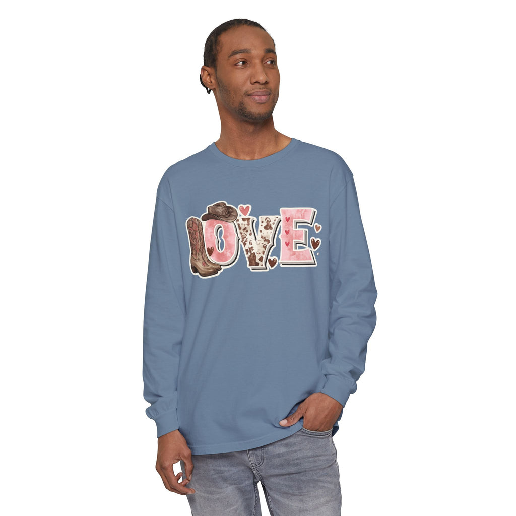 Western 'LOVE' Long Sleeve Tee — Cowgirl Cowboy Heart Graphic