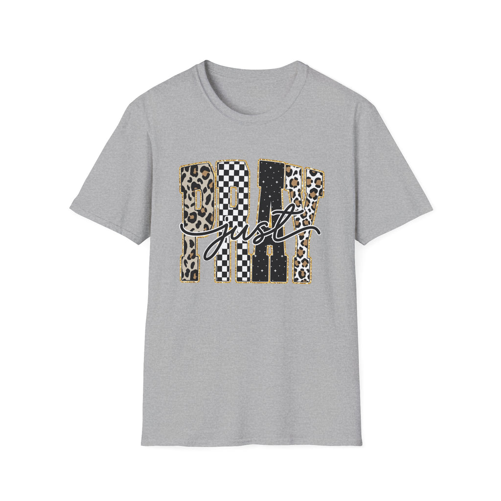 T-Shirt — "Just Day" Leopard & Checker Graphic Tee