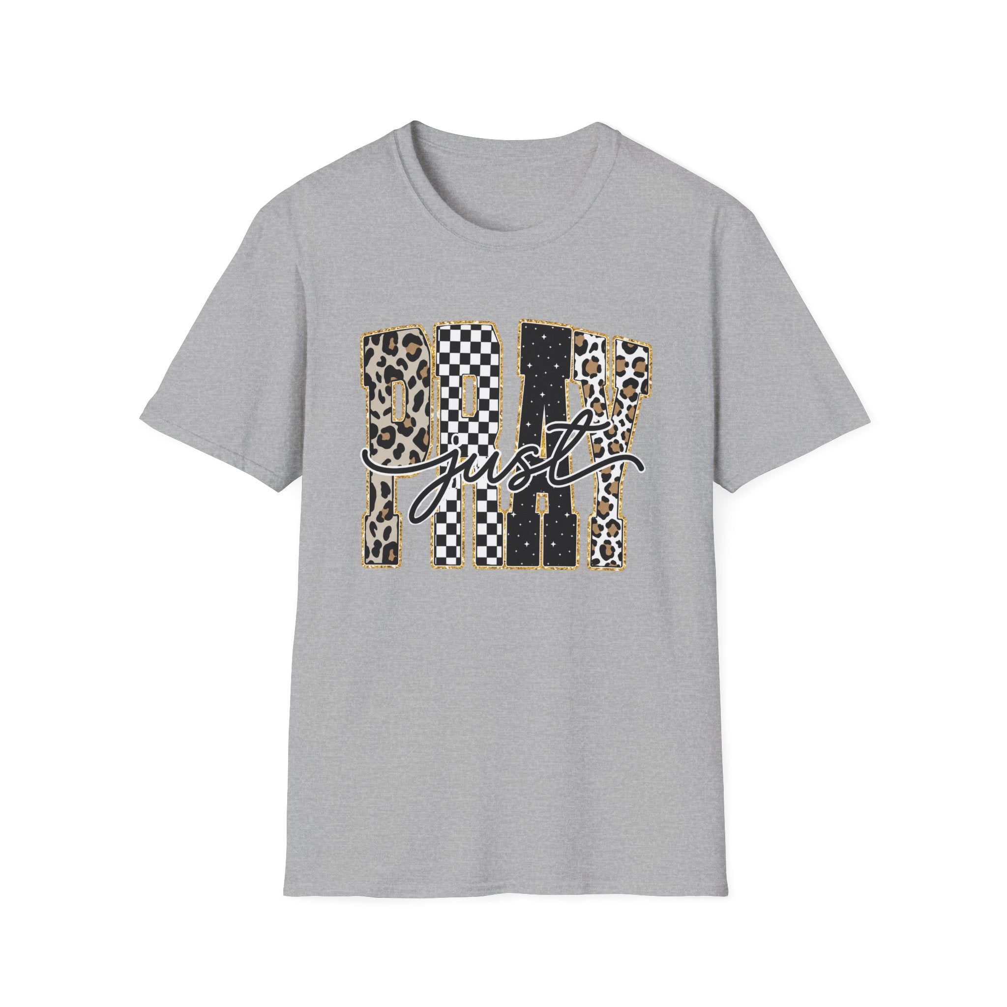 T-Shirt — "Just Day" Leopard & Checker Graphic Tee