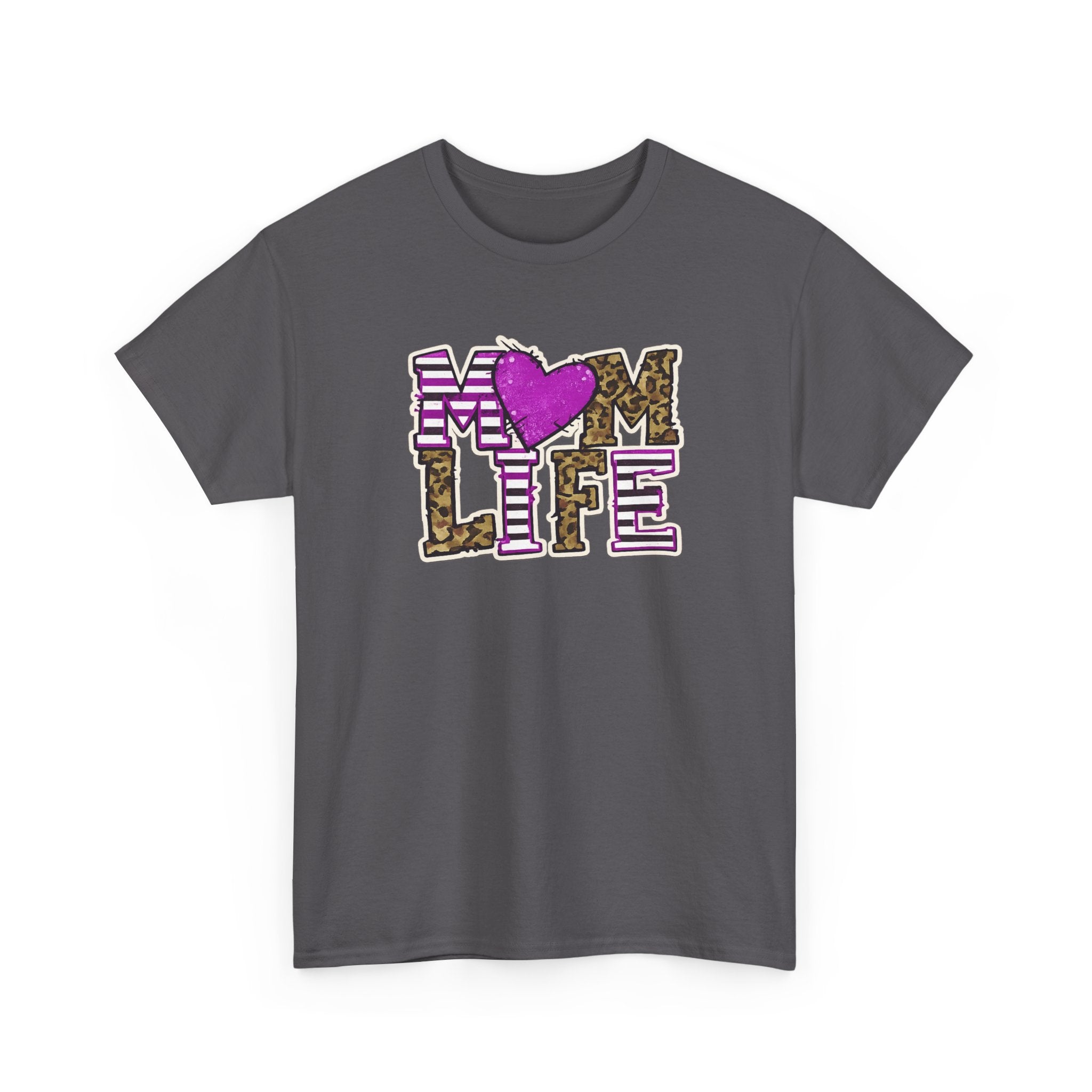 Mom Life T-Shirt — Leopard & Pink Heart Graphic Tee for Moms (Mother's Day Gift)