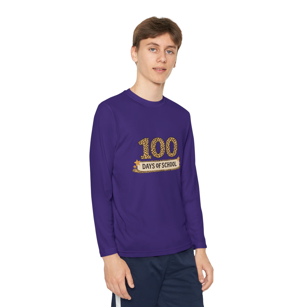 100 Days of School Youth Long Sleeve Tee — Leopard Print Celebration Shirt