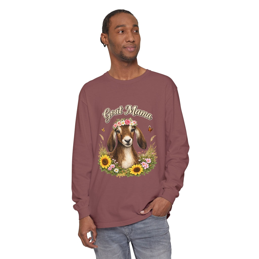 Goat Mama Long Sleeve Shirt — Floral Goat Mom Tee