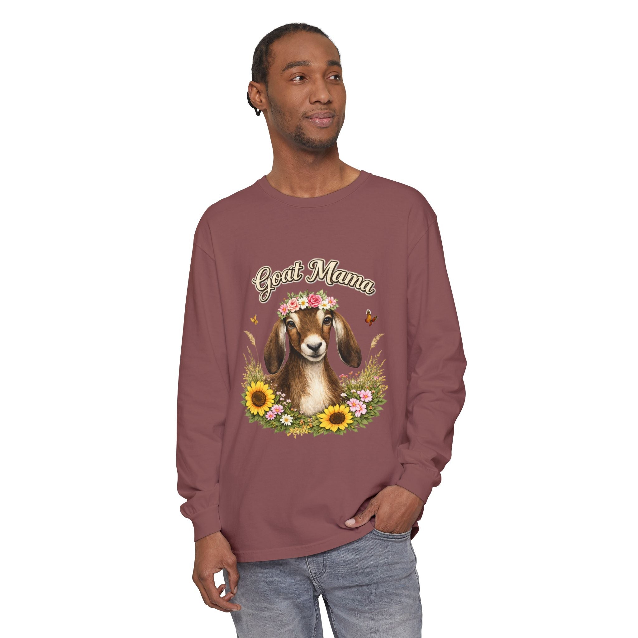 Goat Mama Long Sleeve Shirt — Floral Goat Mom Tee