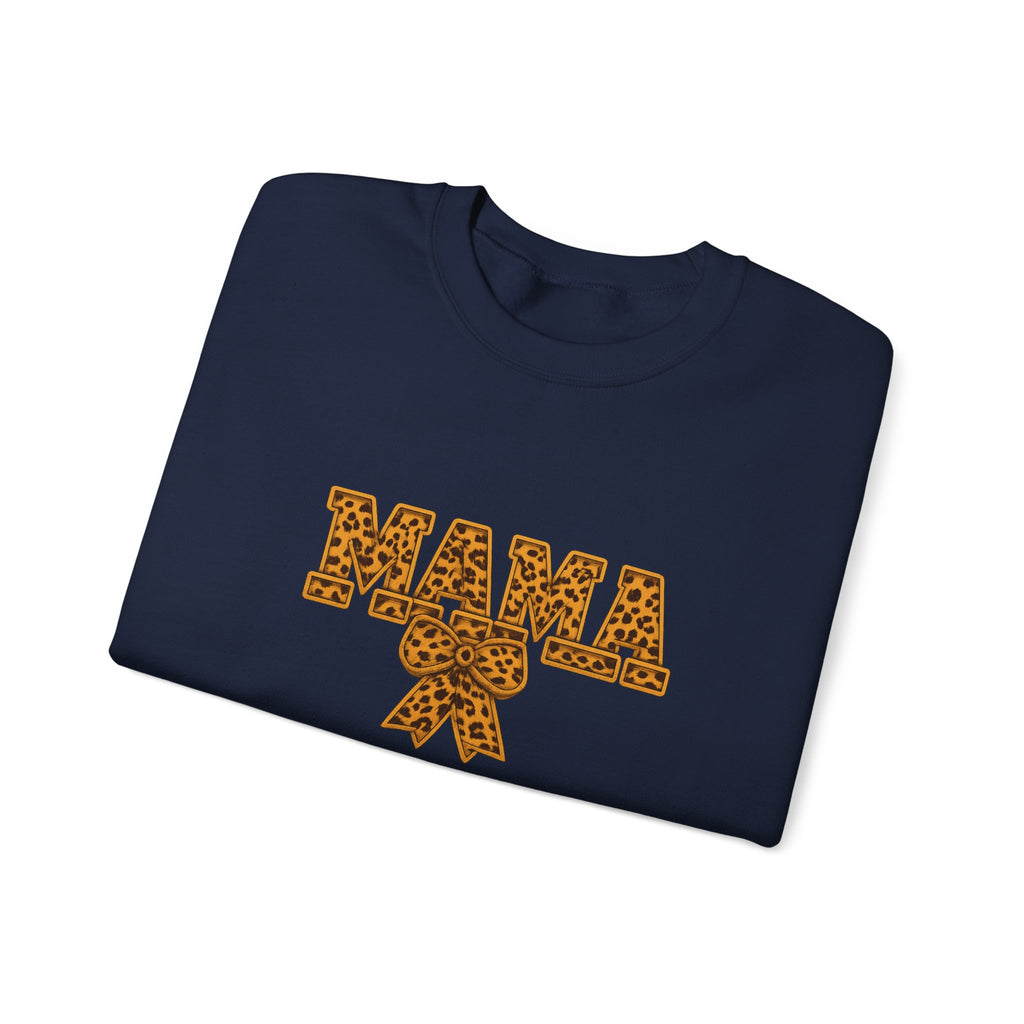 Mama Leopard Print Crewneck Sweatshirt — Floral Bow "MAMA" Graphic