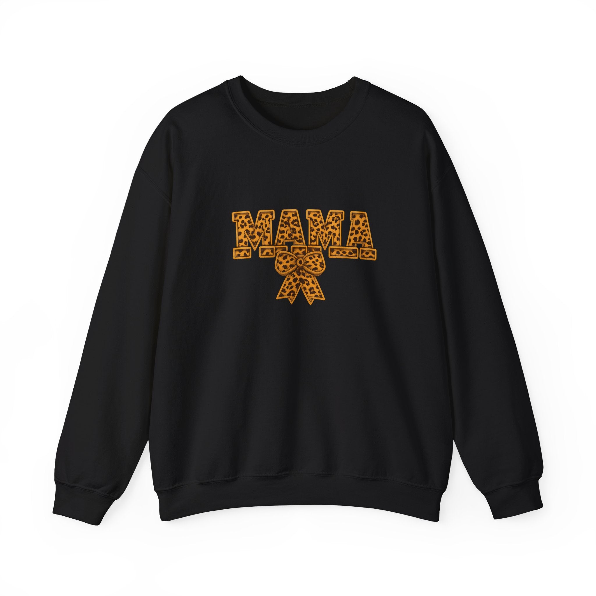 Mama Leopard Print Crewneck Sweatshirt — Floral Bow "MAMA" Graphic