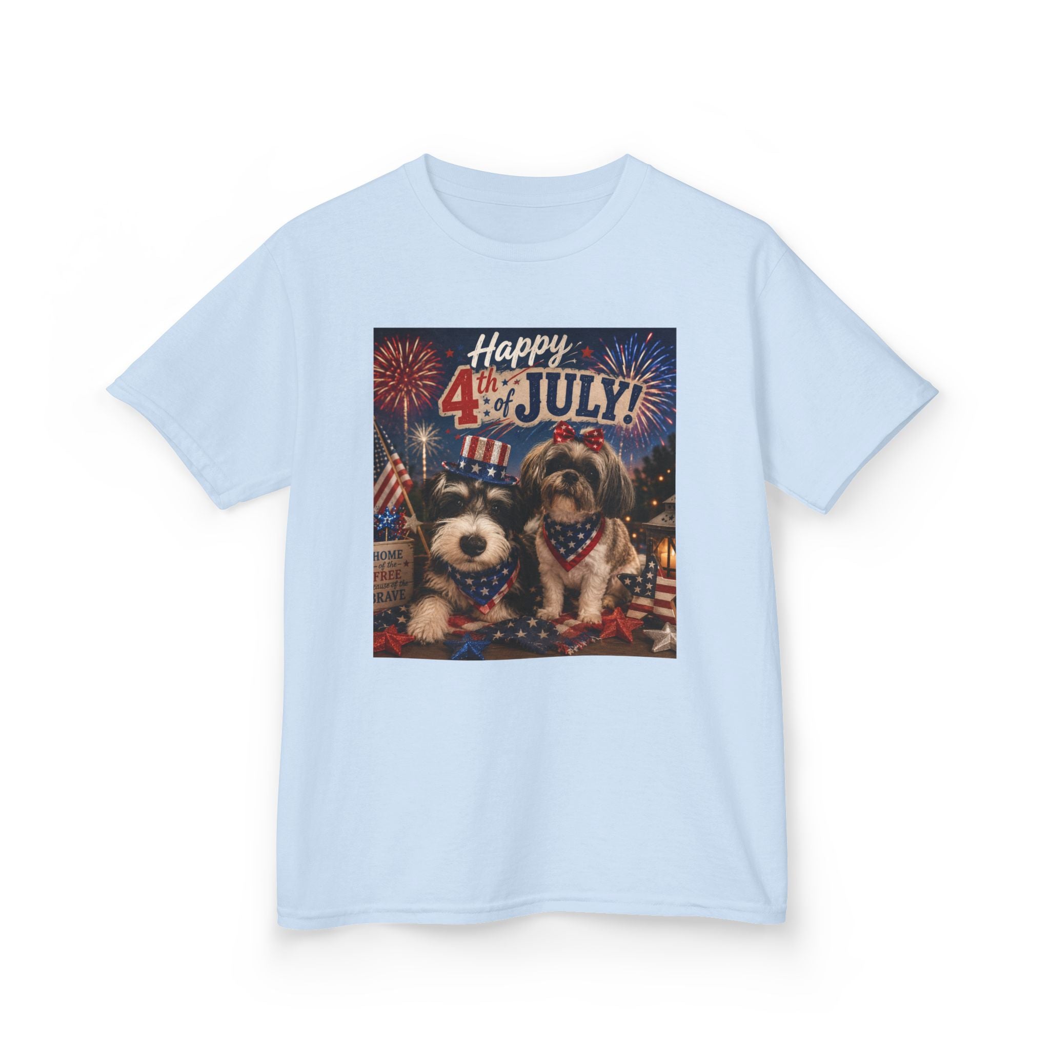 4th of July Kids Tee - Patriotic Dogs 'Happy 4th of July' Graphic Shirt