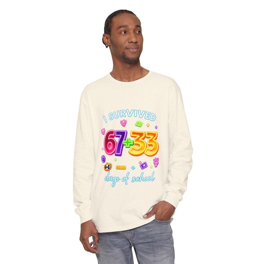 Long Sleeve T‑Shirt "I Survived 67+33 Days of School" — Cute Colorful End‑of‑School Celebration Tee