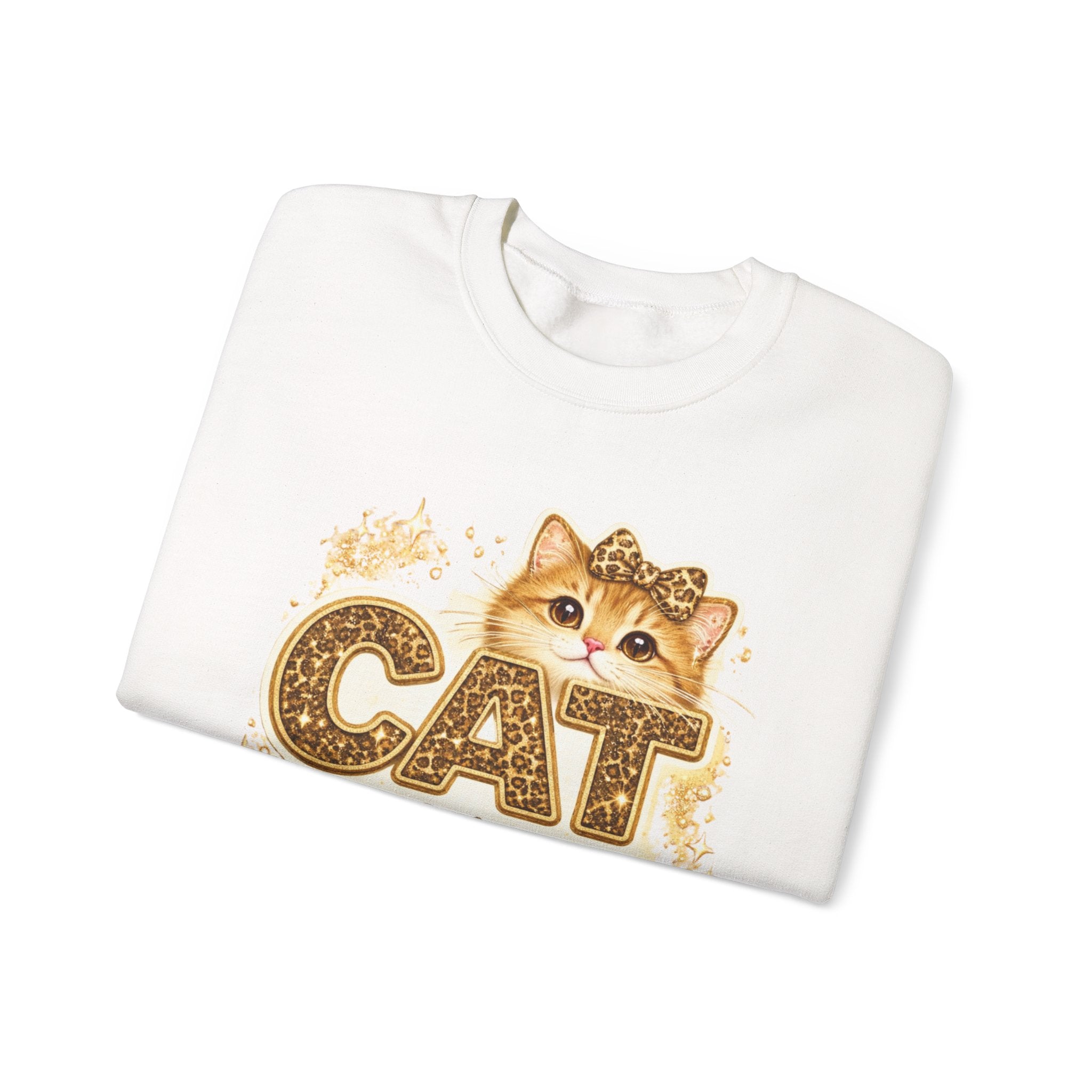 Cat Mama Crewneck Sweatshirt – Cute Gold Glitter Cat Graphic