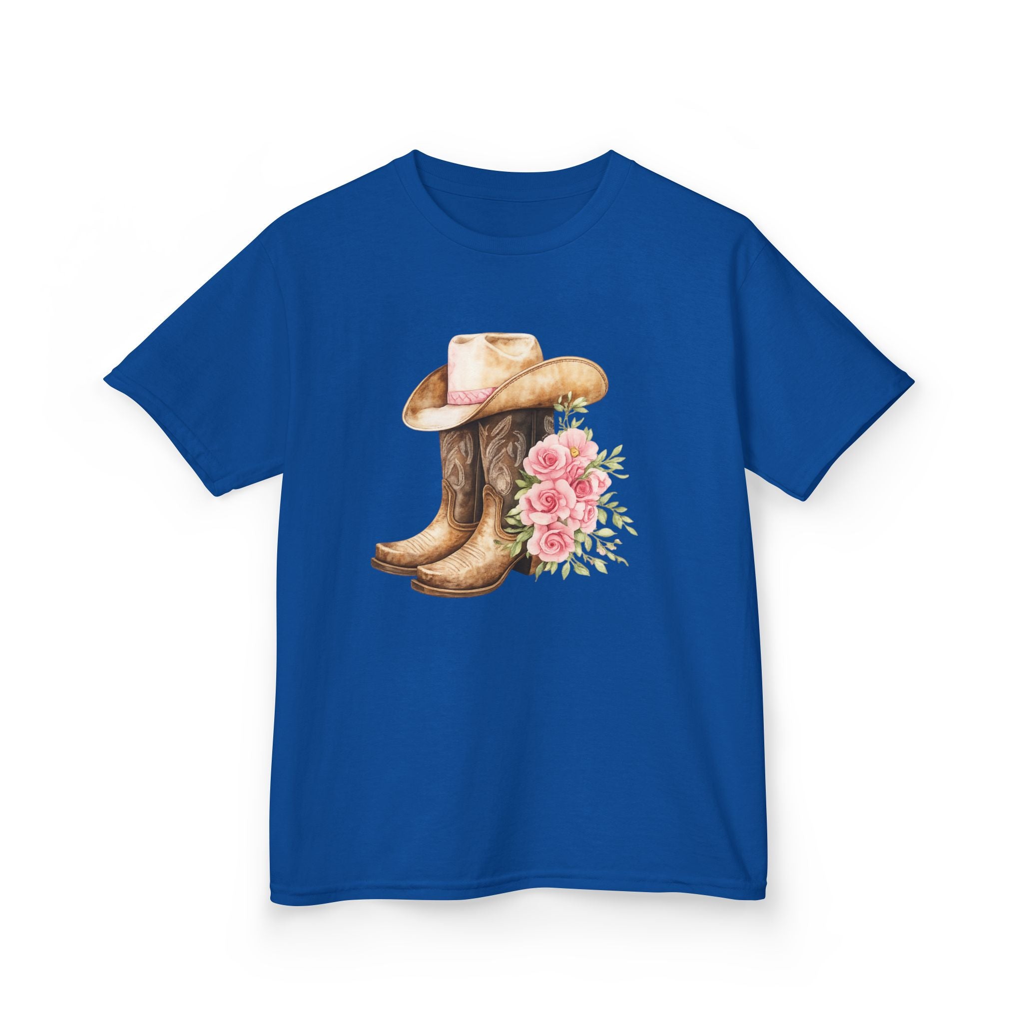 Kids Western Tee — Cowboy Hat & Boots with Pink Floral Design