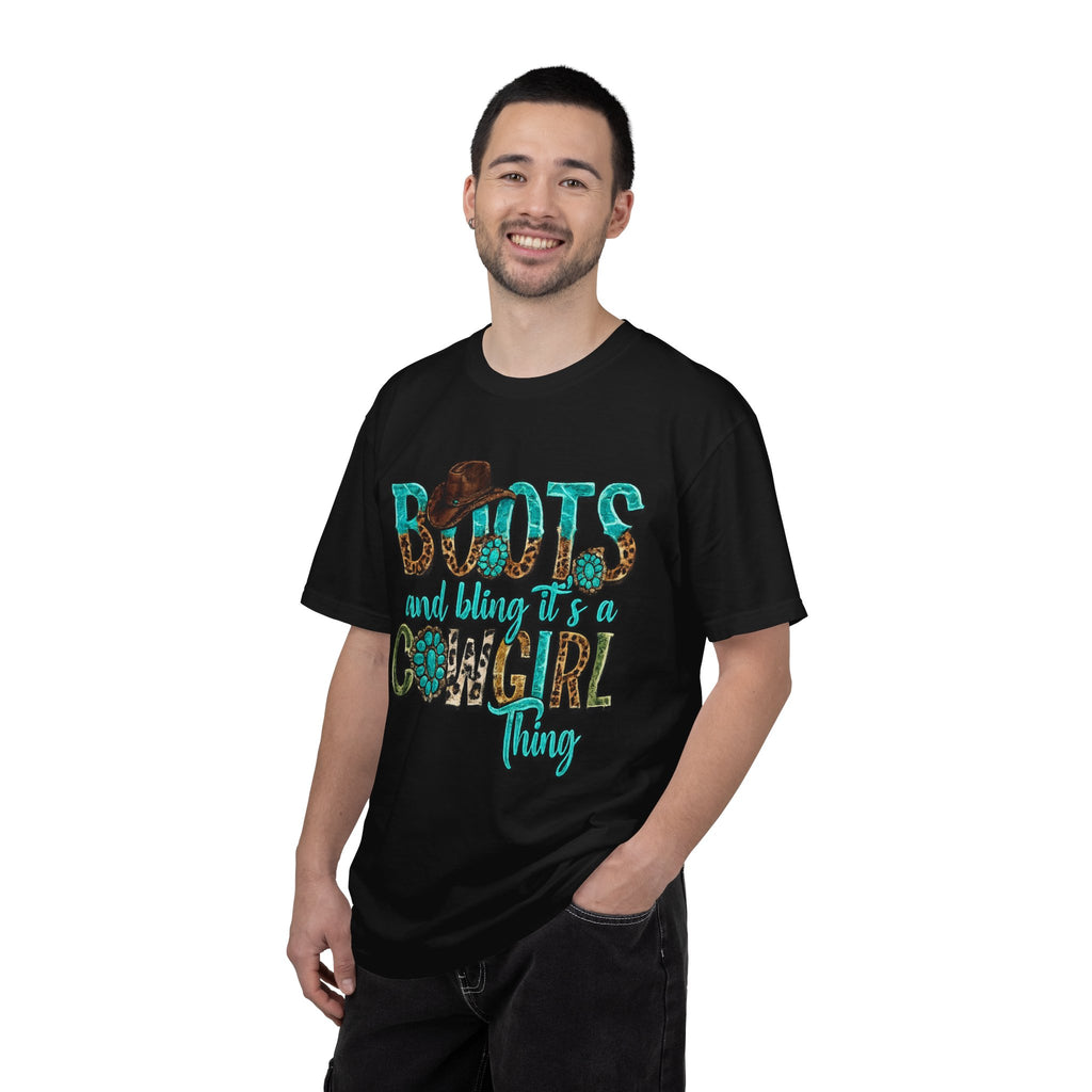 Cowgirl Boots Graphic T-Shirt — "Boots and Bling It's a Cowgirl Thing"