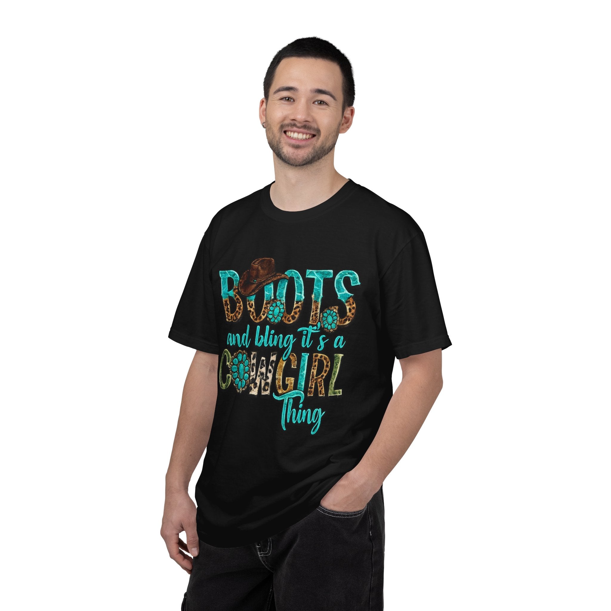 Cowgirl Boots Graphic T-Shirt — "Boots and Bling It's a Cowgirl Thing"