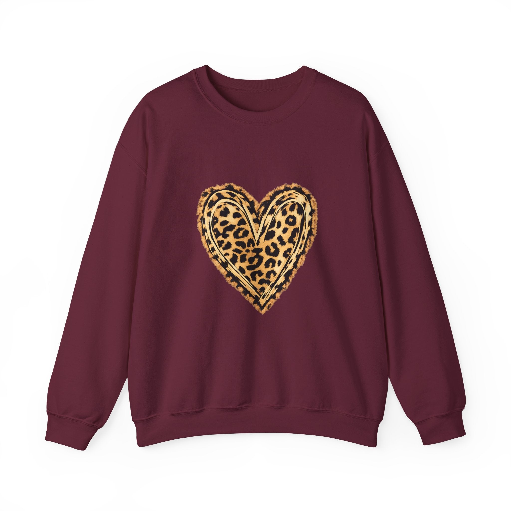 Leopard Heart Crewneck Sweatshirt - Animal Print Heart Pullover