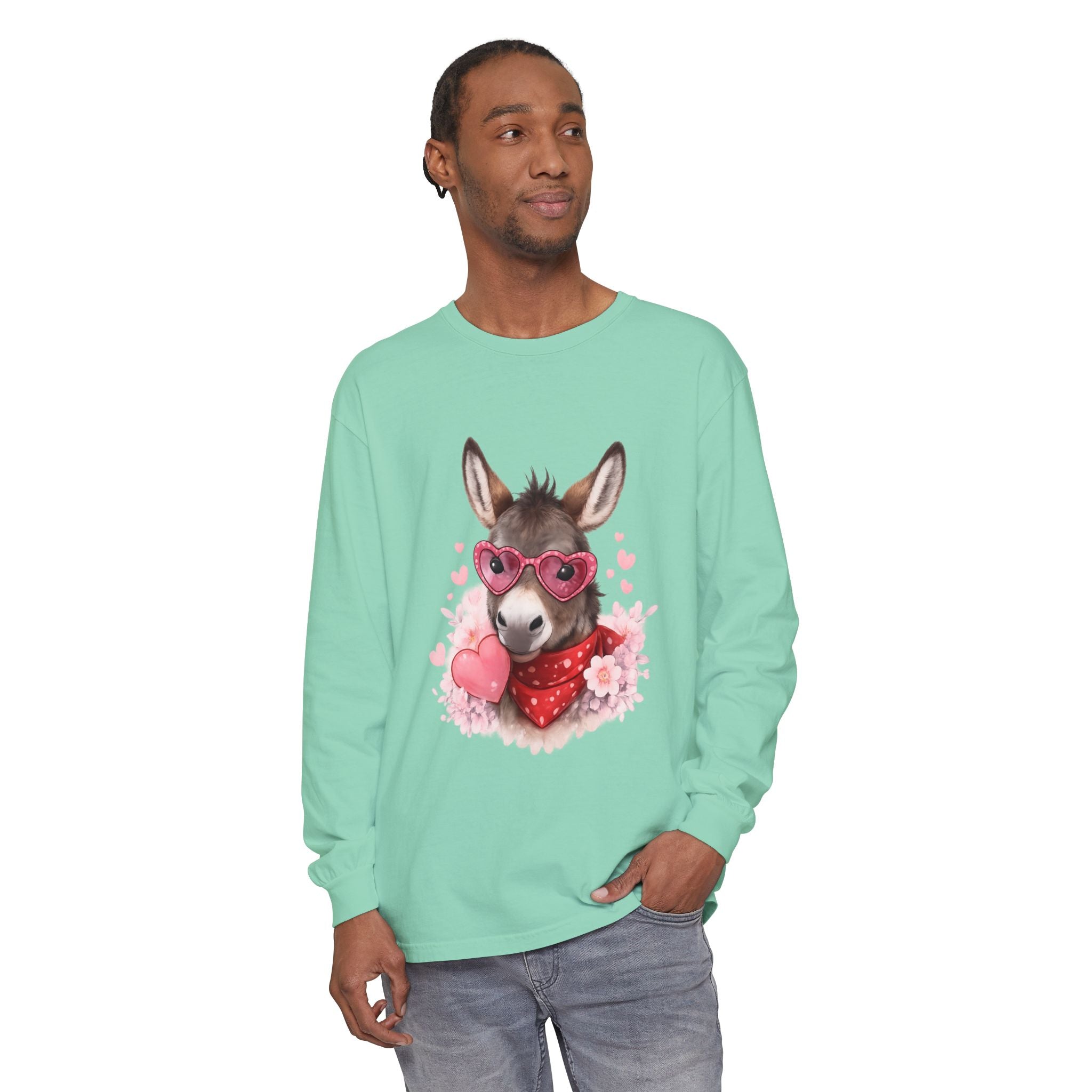 Donkey with Heart Sunglasses Long Sleeve Tee