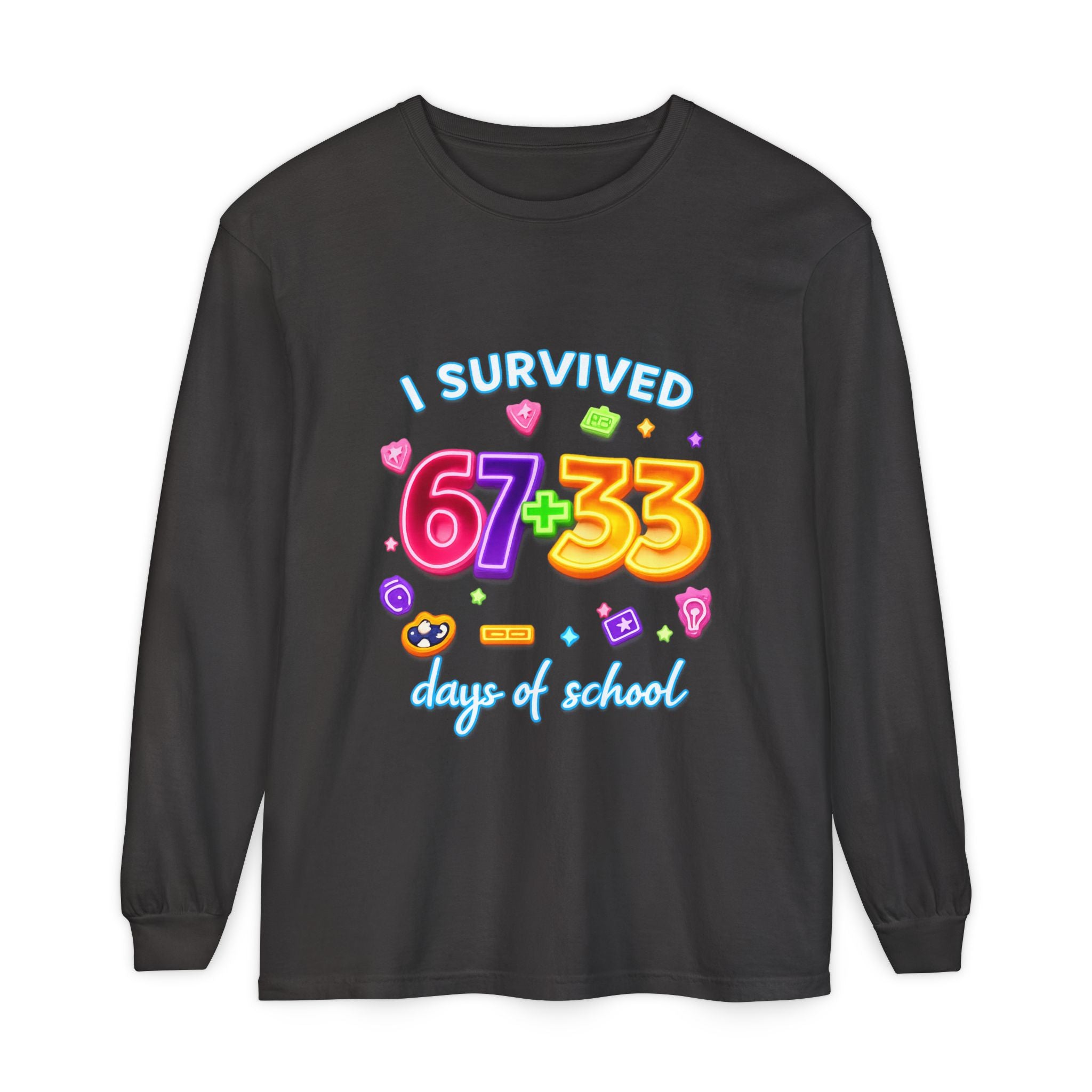 Long Sleeve T‑Shirt "I Survived 67+33 Days of School" — Cute Colorful End‑of‑School Celebration Tee