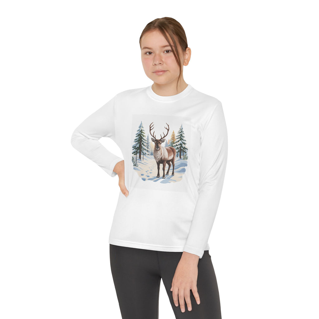 Youth Long Sleeve Tee — Winter Deer Forest Graphic