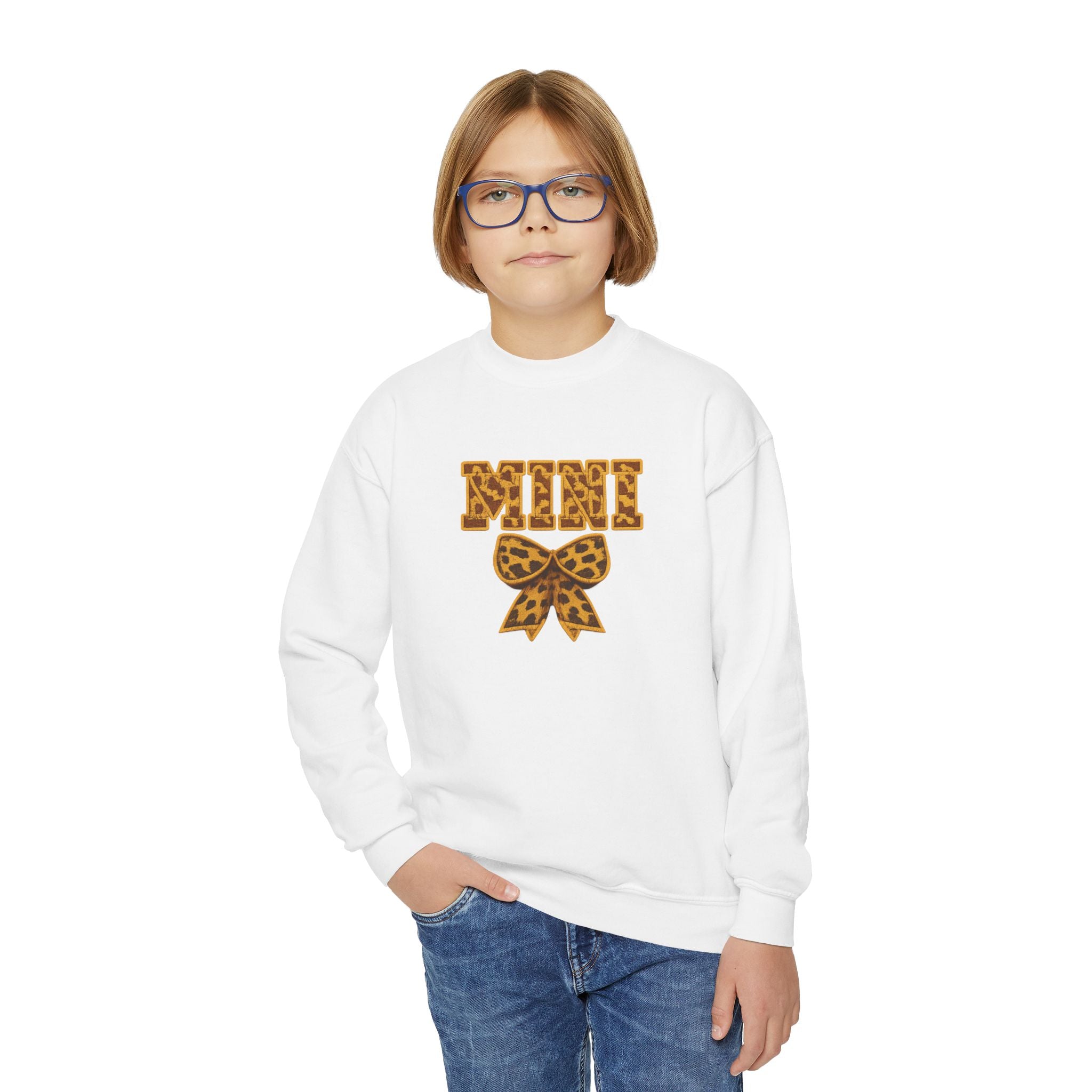 Youth Crewneck Sweatshirt - Leopard 'Mimi' Graphic with Bow