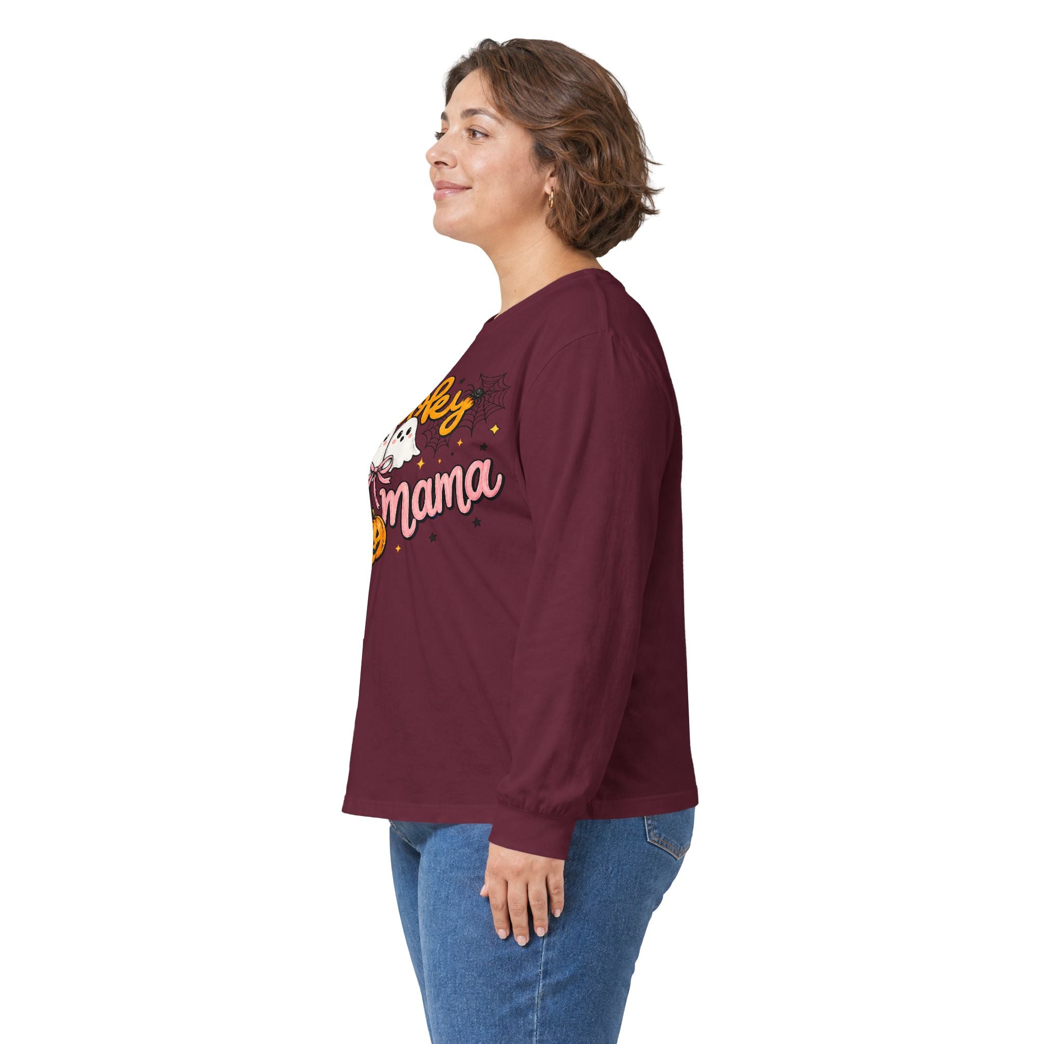 Spooky Mama Long Sleeve Tee — Cute Halloween Ghosts & Pumpkins