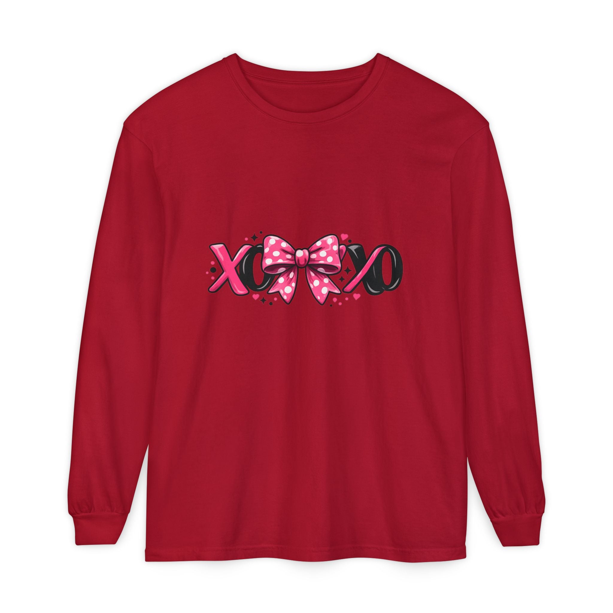 Hugs & Kisses (XOXO) Long Sleeve Tee — Pink Bow Valentine Shirt