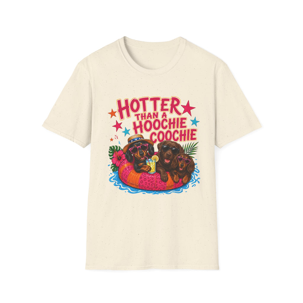 Hotter Than a Hoochie Coochie T-Shirt — Funny Summer Graphic Tee with Dogs