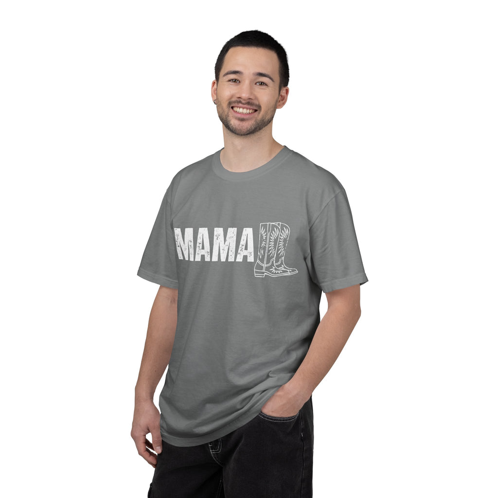 Mama Cowboy Boots T-Shirt — Rustic Western Mom Graphic Tee