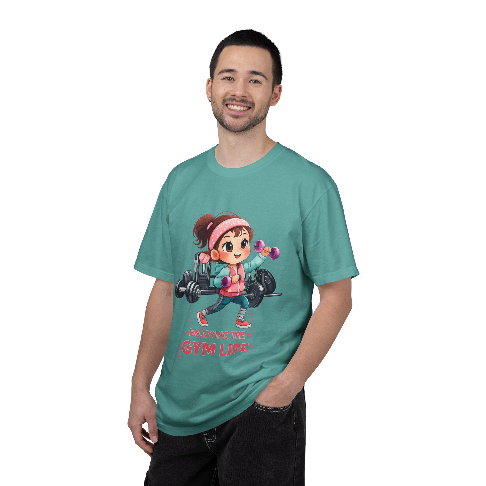 Gym Life T-Shirt — Cute Cartoon Weightlifting Tee ("Enjoying the Gym Life")