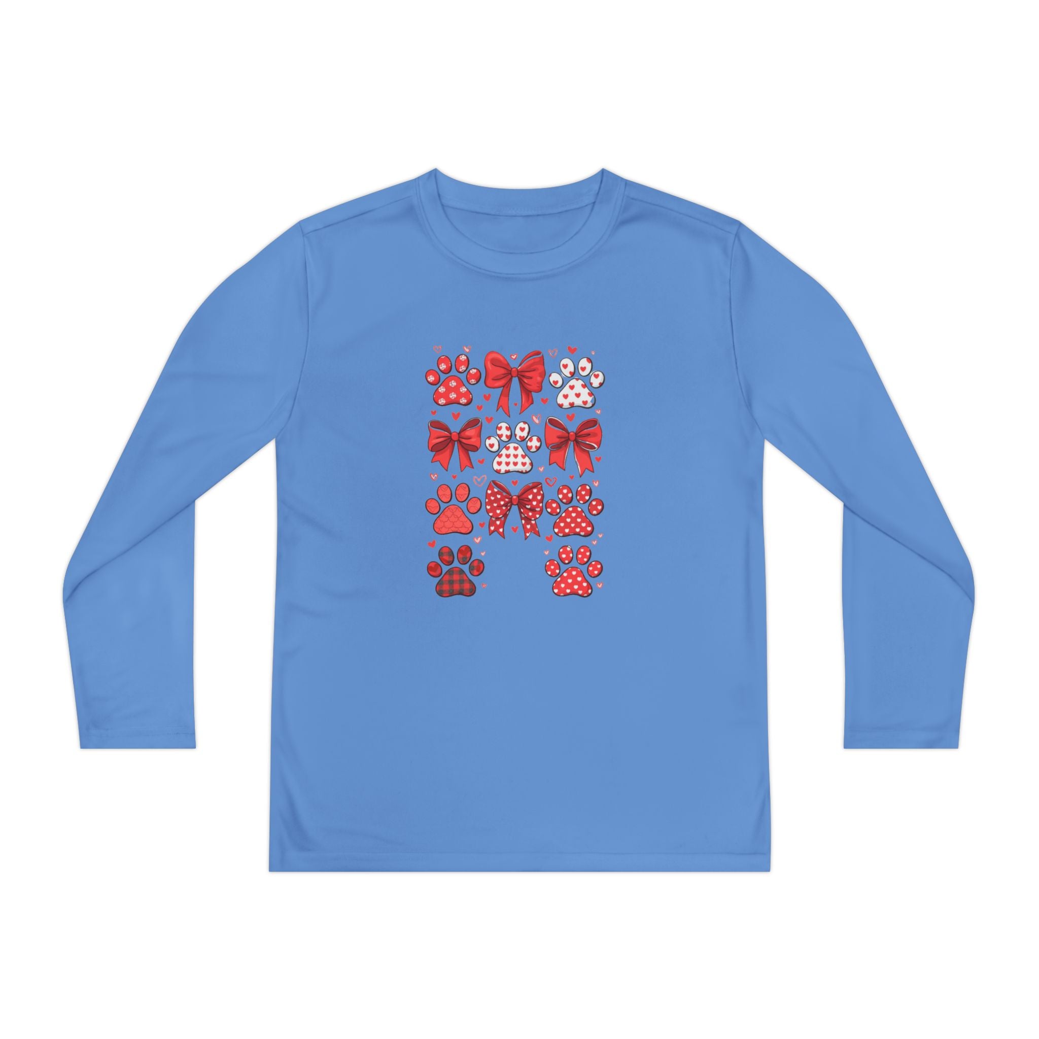 Youth Long Sleeve Tee - Red Paw & Bow Valentine Animal Print