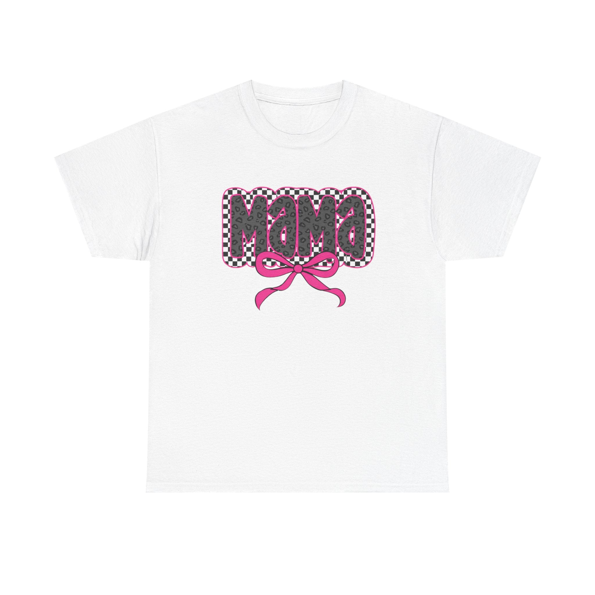 Mama Graphic Tee — Pink Bow Checkerboard Mothers Day Shirt