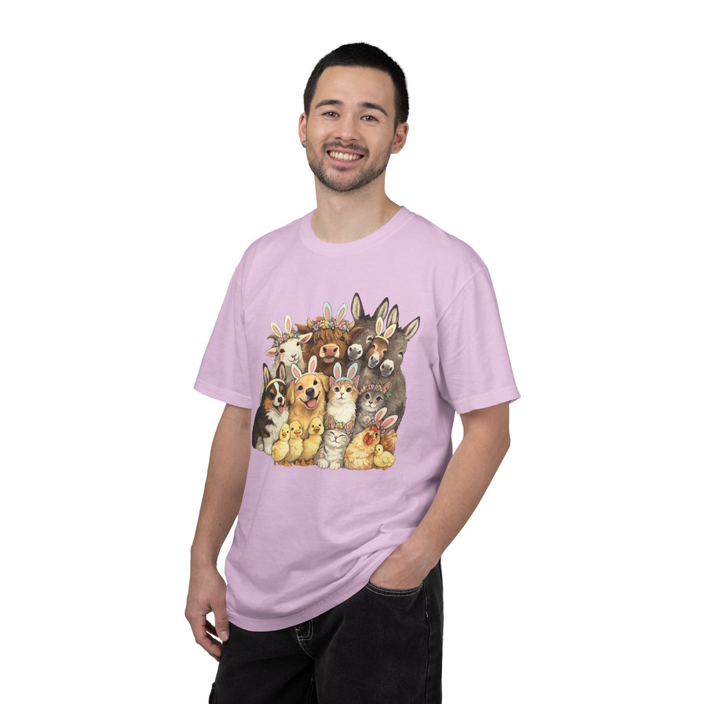 Farm Friends Crew T-Shirt — Cute Bunny, Chick, Donkey & Dog Animal Portrait Tee