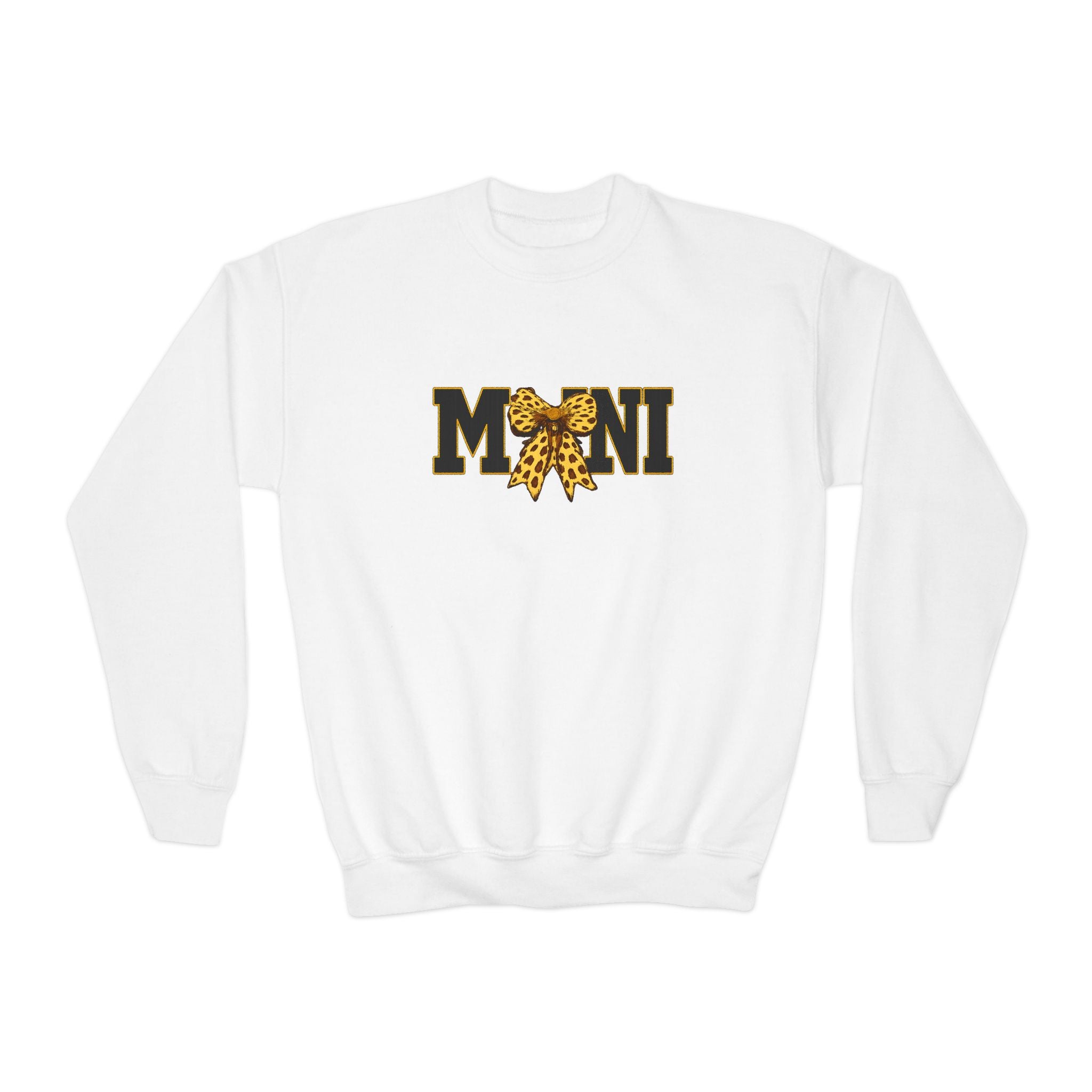Youth 'Mini' Crewneck Sweatshirt — Leopard Bow Graphic
