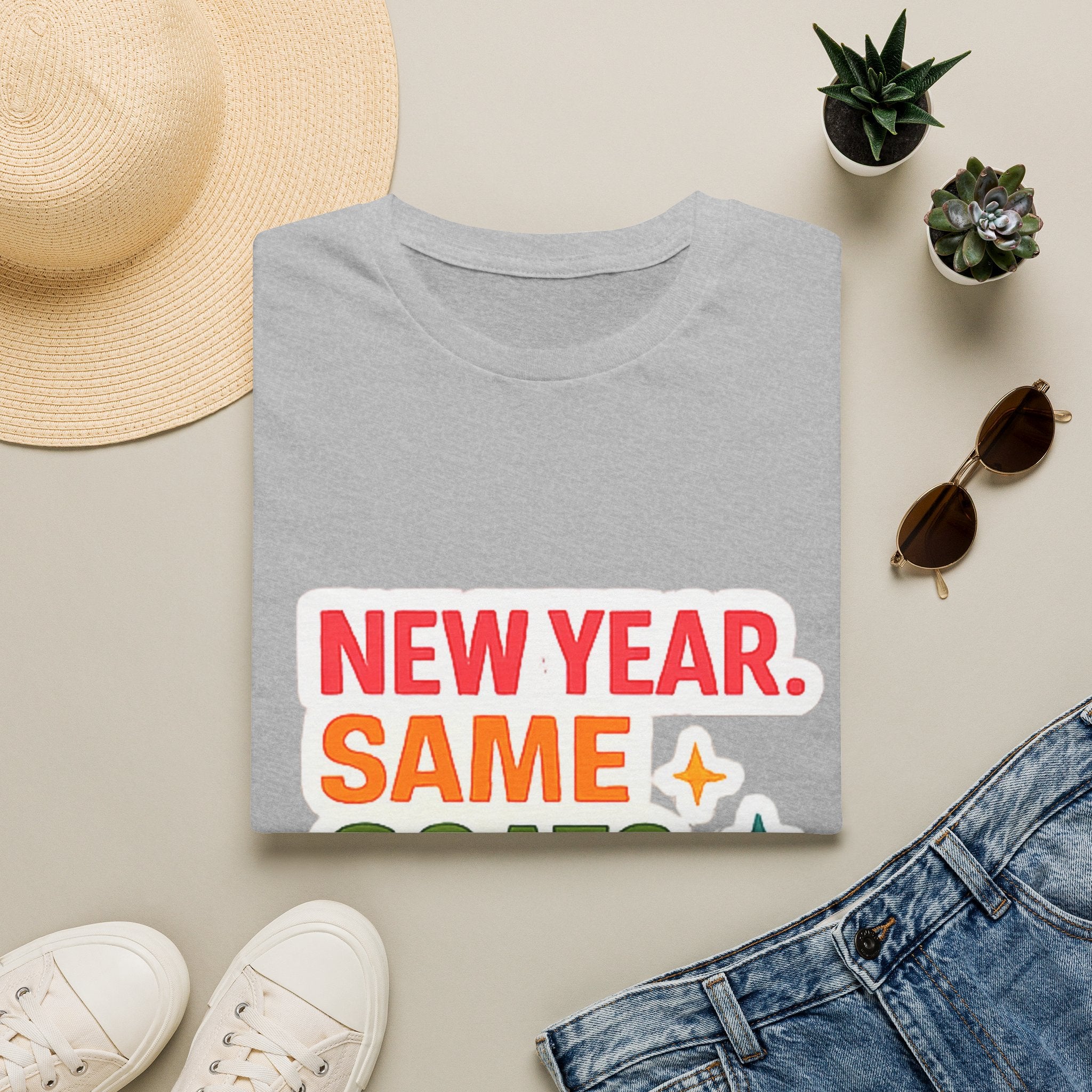 T‑Shirt — "New Year. Same Goats. No Cap." Colorful Graphic Tee for Goat Lovers & Funny New Year Celebrations