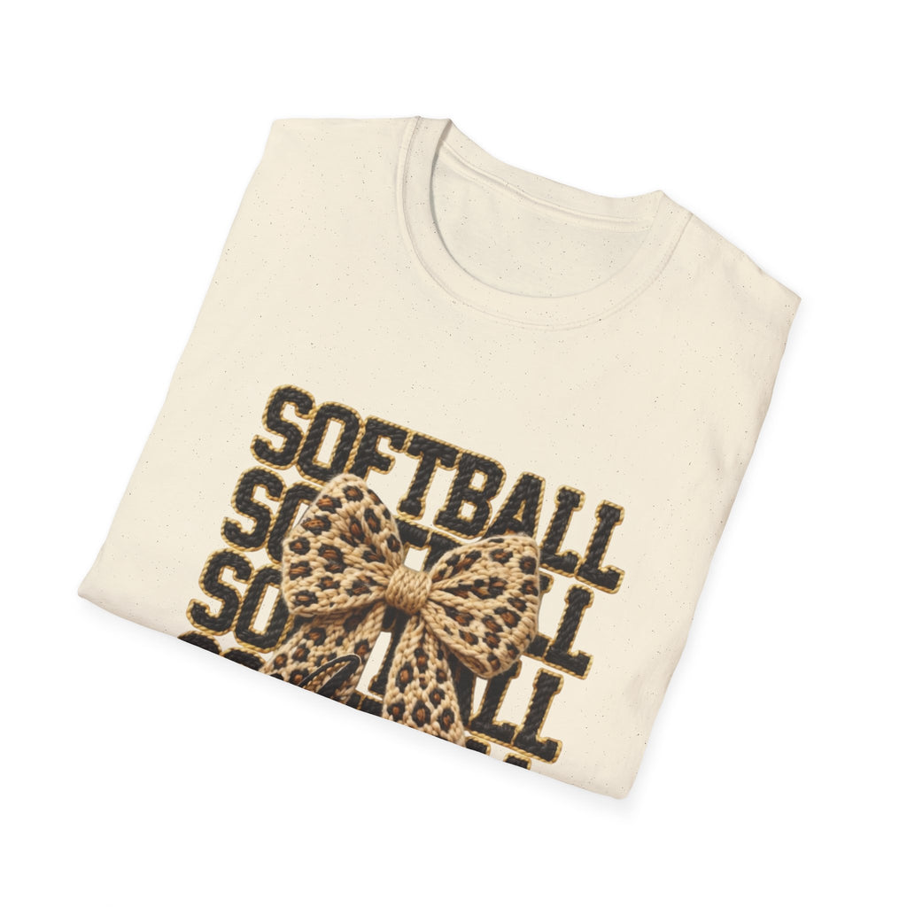 Softball Mom Leopard Bow T-Shirt – 'Softball Squad' Graphic Tee