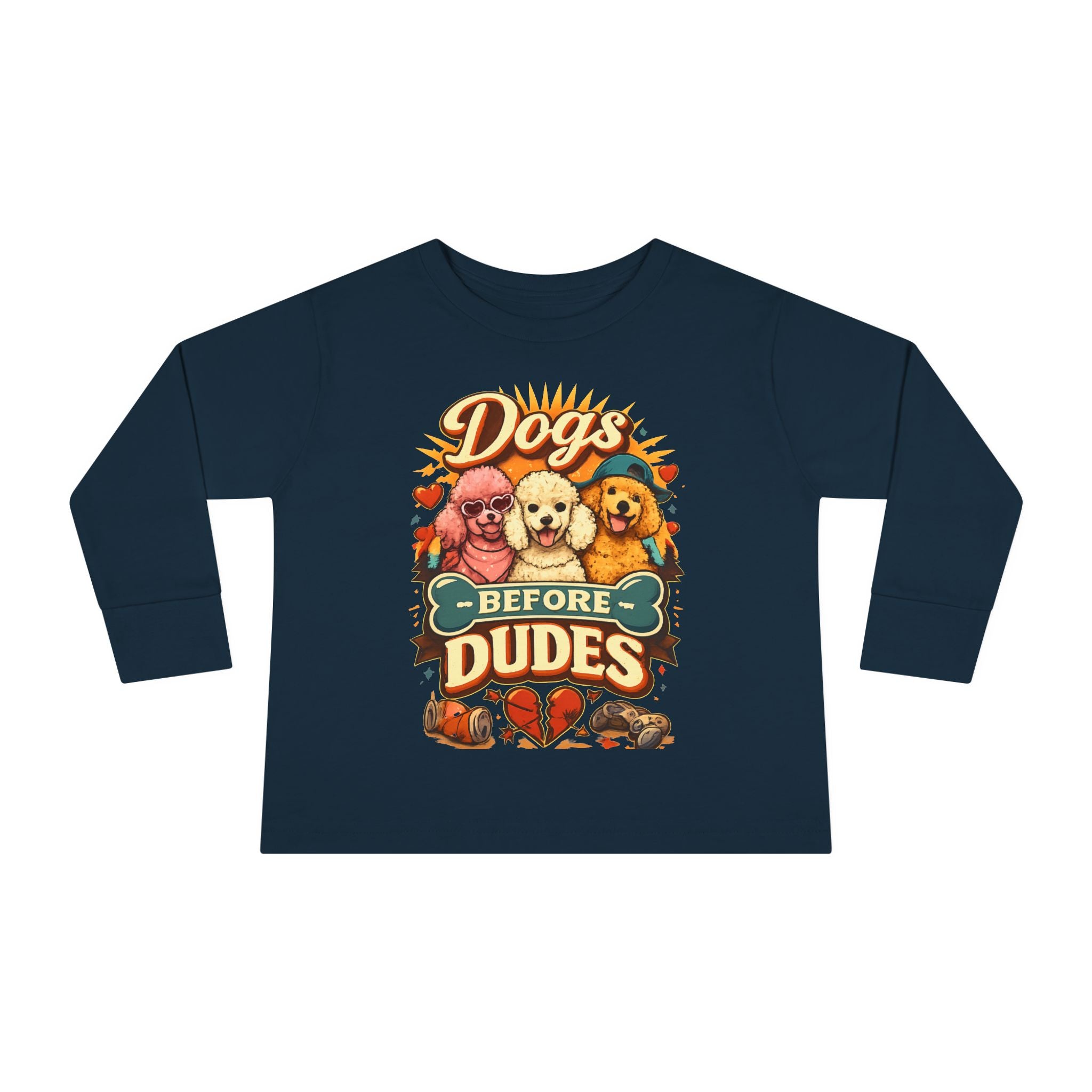 Toddler Tee - "Dogs Before Dudes" Cute Puppy Graphic Long Sleeve