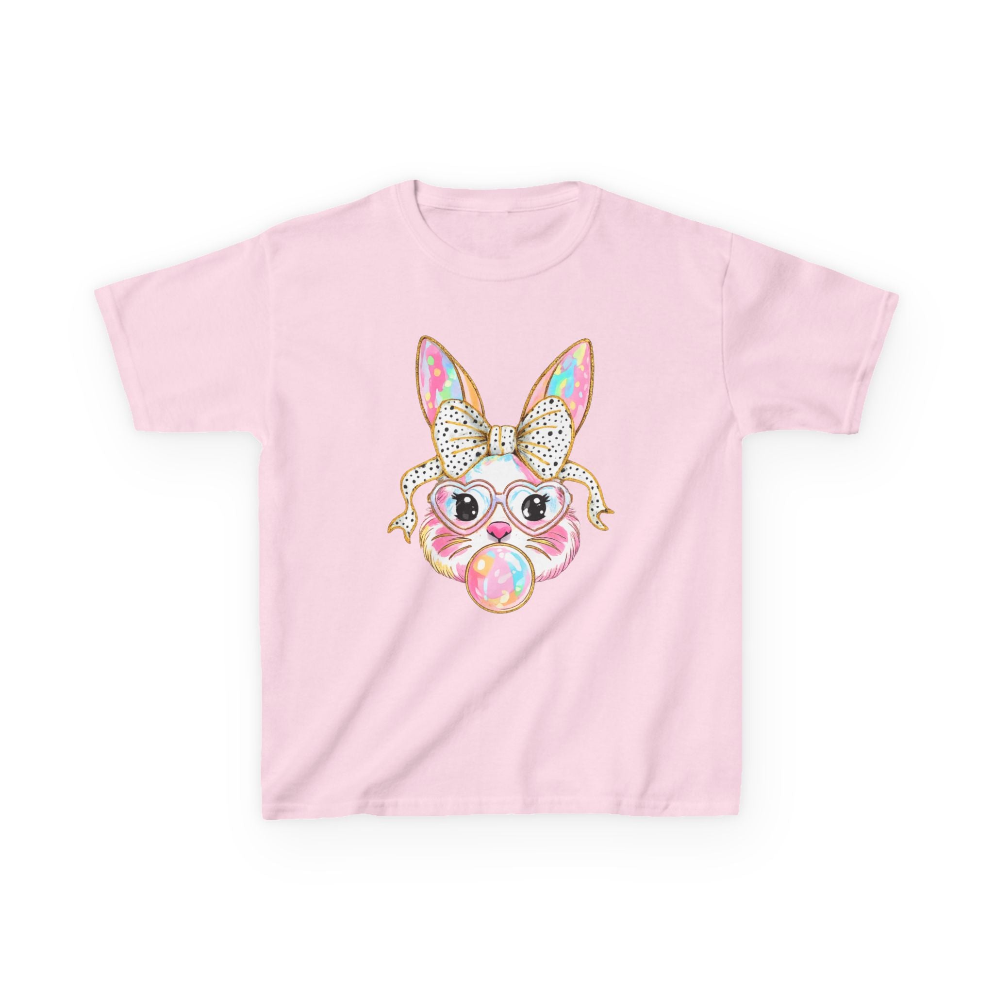Kids Bunny Bubblegum Tee — Cute Bunny with Bow & Glasses Kids T-Shirt