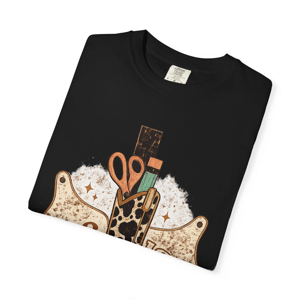 Teacher Cowgirl Boot T-Shirt – ABC 123 Classroom Scissors Design