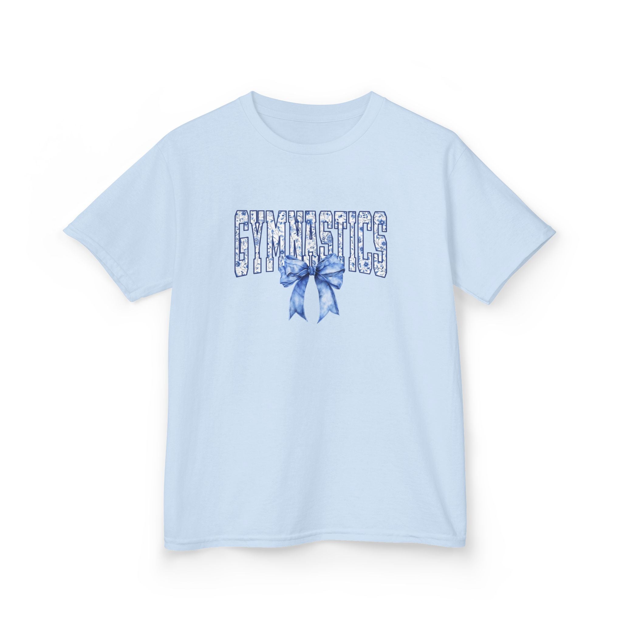 Gymnastics Kids Tee — Blue Bow Athletic Shirt for Girls