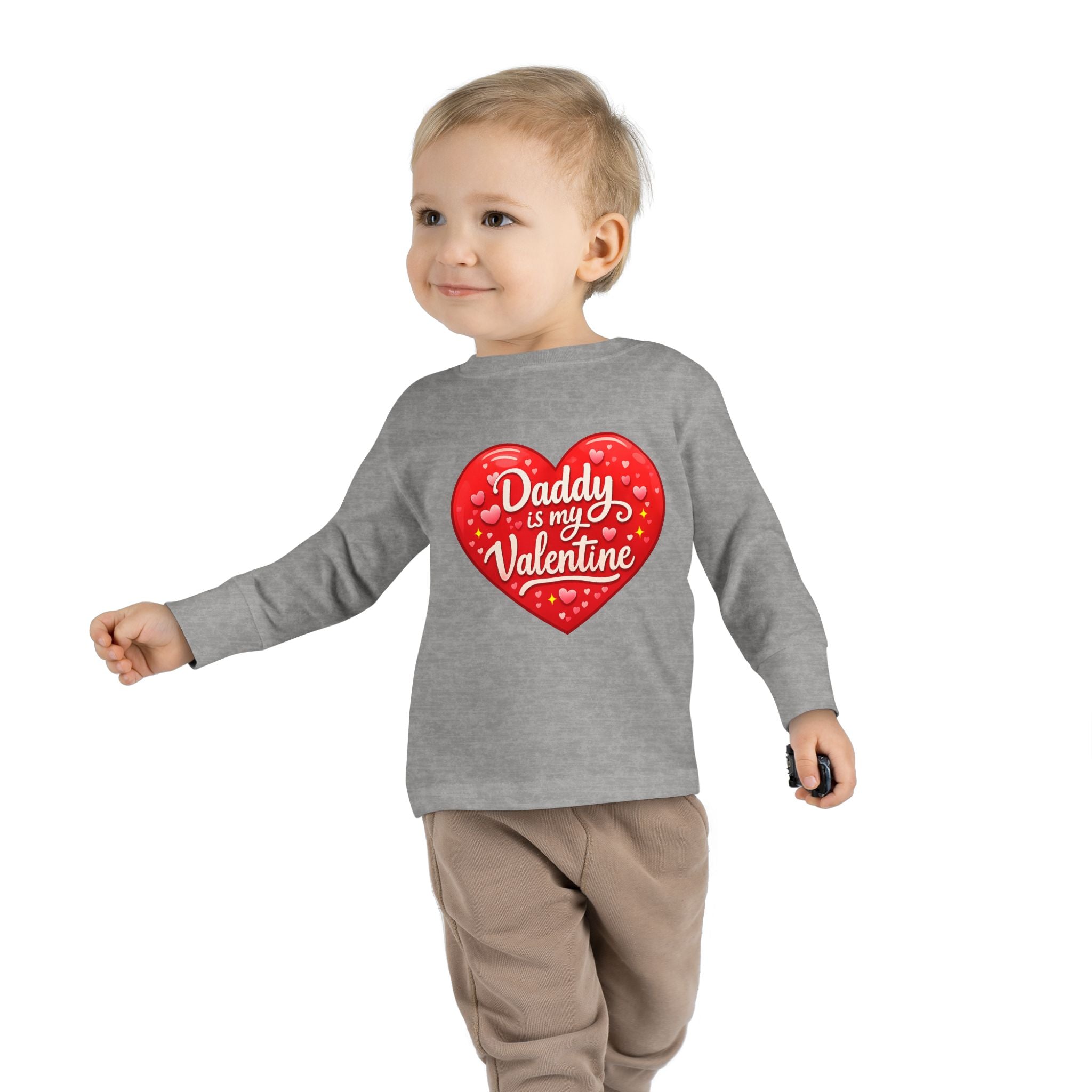 Toddler Long Sleeve Tee - "Daddy Is My Valentine" Heart Graphic Valentine's Day Shirt