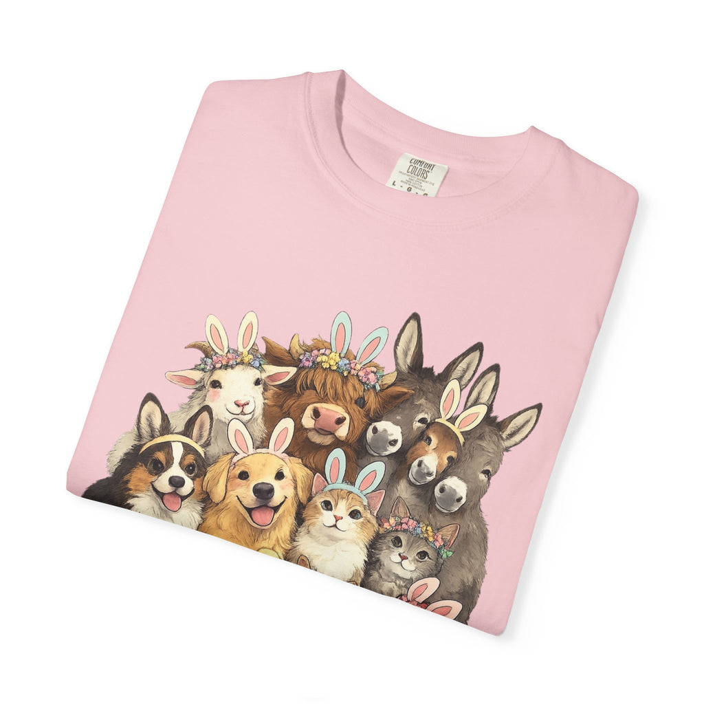 Farm Friends Crew T-Shirt — Cute Bunny, Chick, Donkey & Dog Animal Portrait Tee