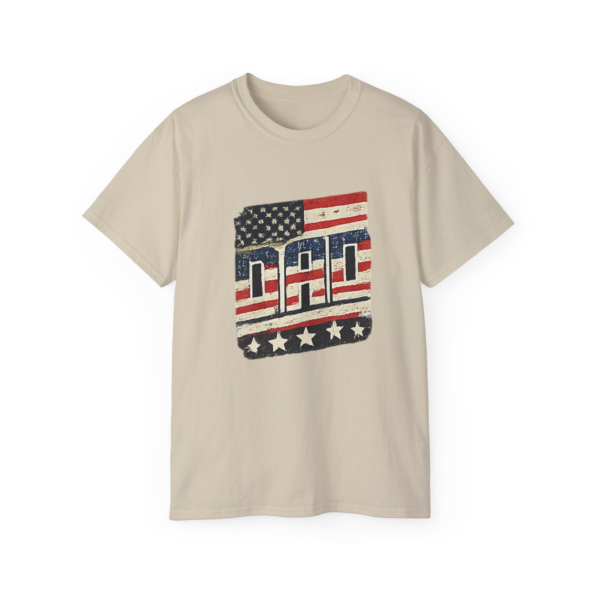 Patriotic Dad T-Shirt – Vintage American Flag 'DAD' Tee for Father’s Day