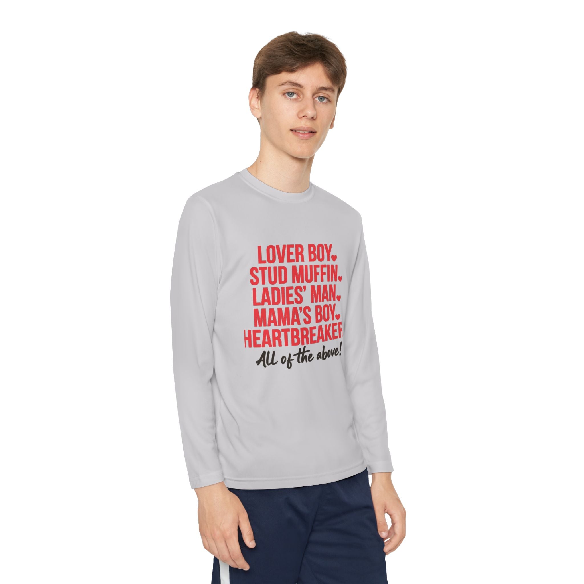 Youth Long Sleeve Tee - "Lover Boy, Stud Muffin...All of the Above!" Graphic