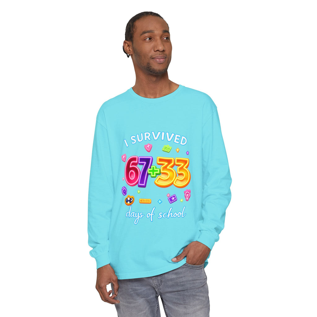 Long Sleeve T‑Shirt "I Survived 67+33 Days of School" — Cute Colorful End‑of‑School Celebration Tee