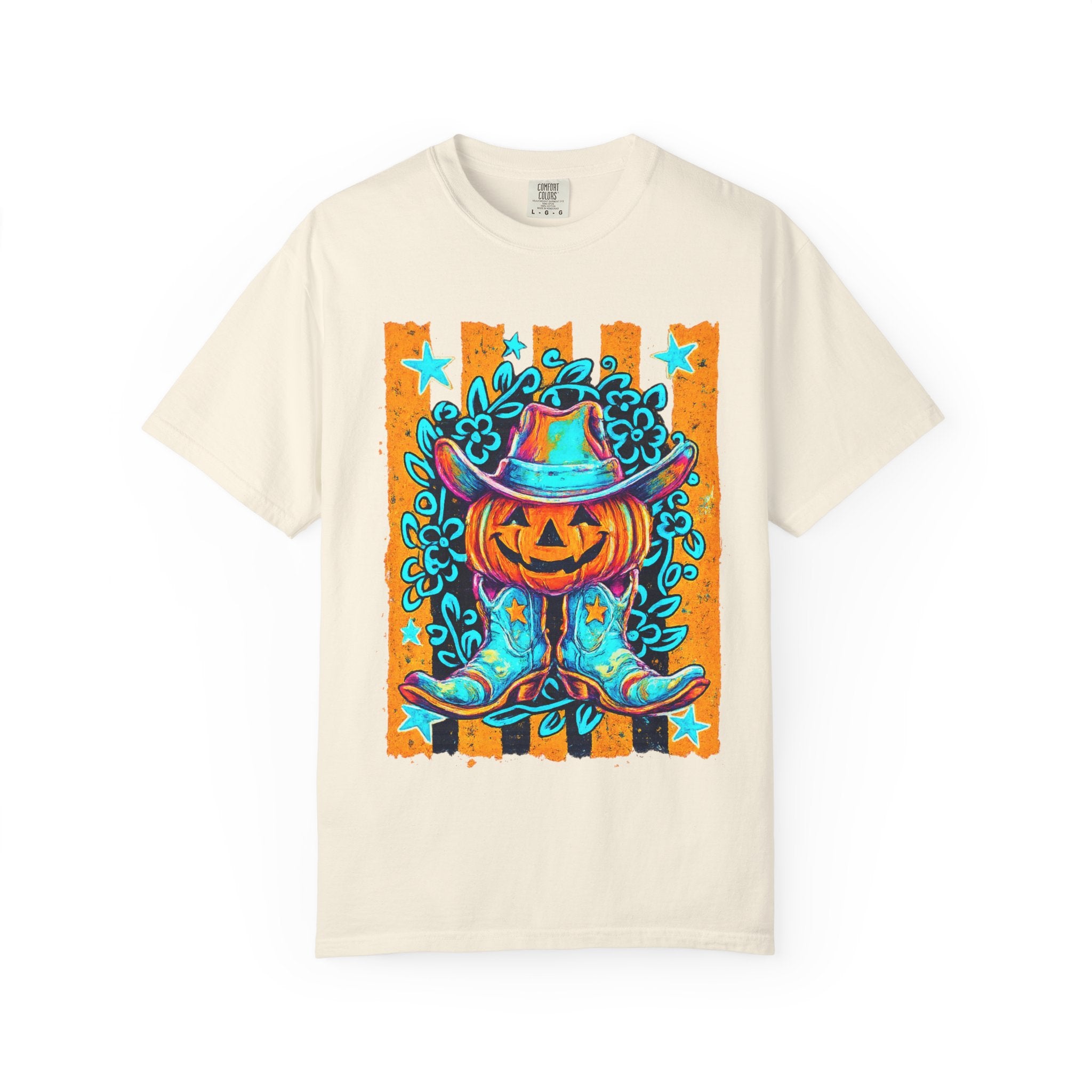 Halloween Pumpkin Cowboy T-Shirt — Neon Country Jack-O'-Lantern Graphic Tee